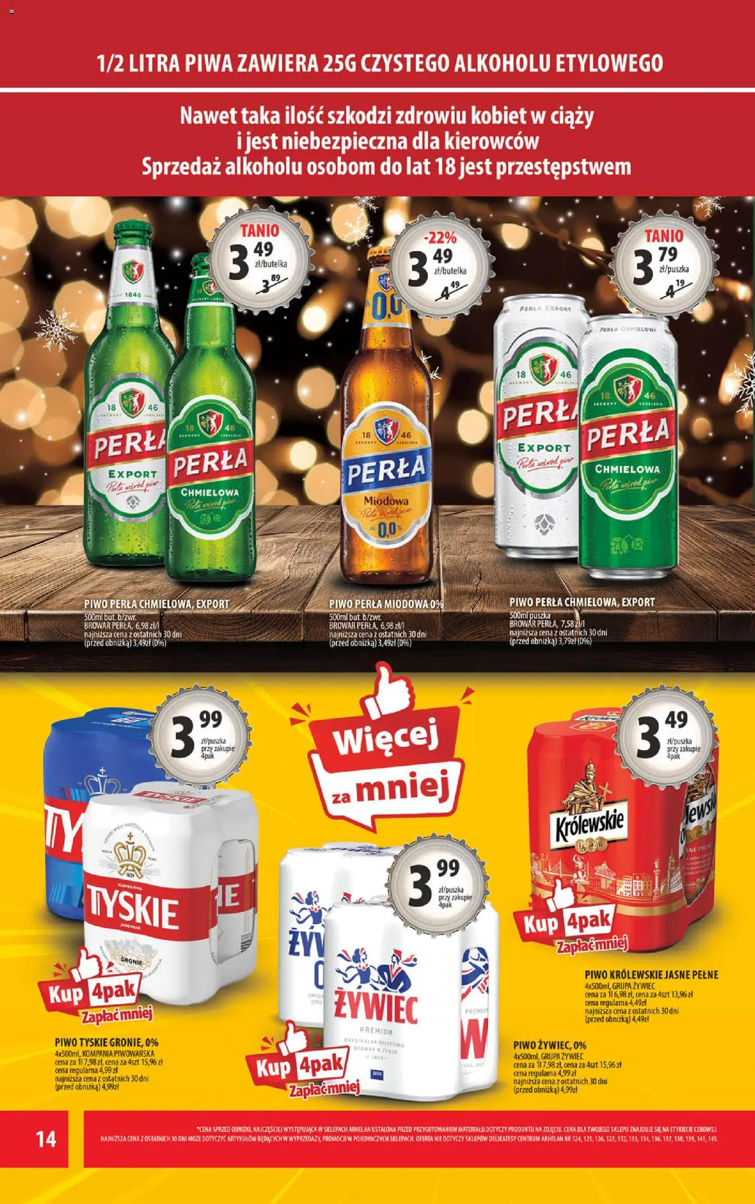 Arhelan Gazetka od 29.12.2025 | Strona: 14 | Produkty: Delikatesy, Piwo perła, Tyskie, Piwo
