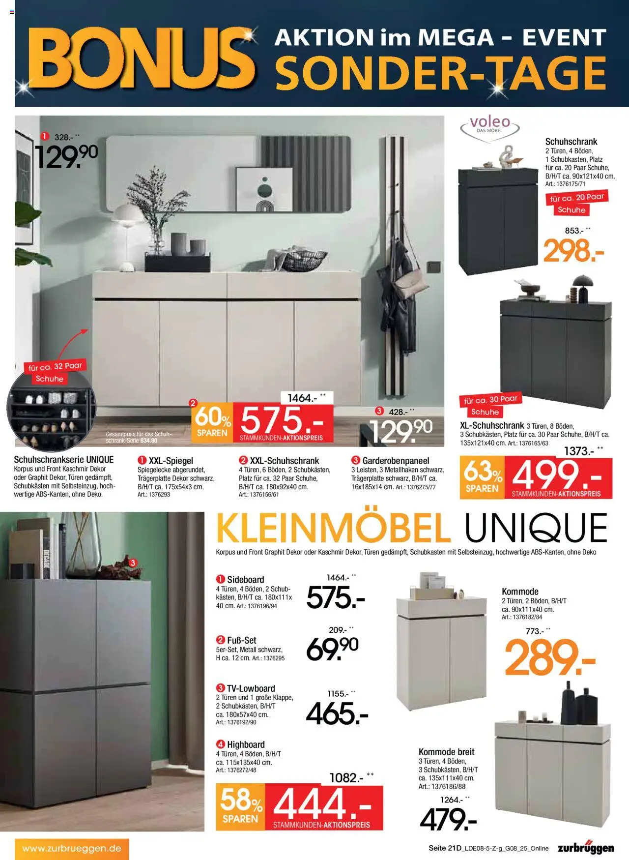 Zurbrüggen Prospekt Bonus Sonder-Tage - gültig ab dem 02.08.2025 | Seite: 31 | Produkte: Sideboard, HIghboard, Kommode