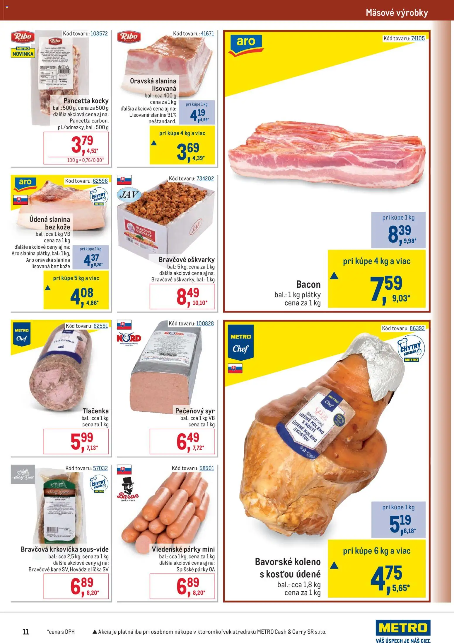 Nové Metro akcie – leták je platný od 05.11.2025 | Strana: 11 | Produkty: Syr, Bravčová krkovička, Párky, Bravčové karé