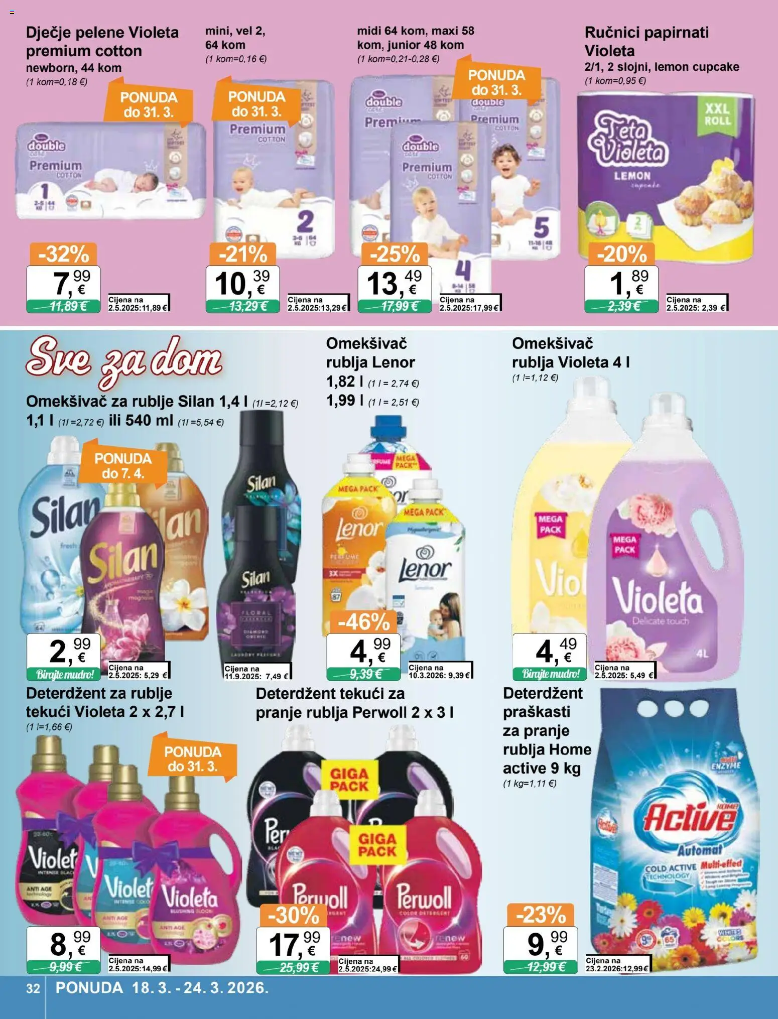 KTC katalog | vrijedi od 18.03.2026 | Stranica: 32 | Proizvodi: Omekšivač, Violeta, Perwoll, Lenor