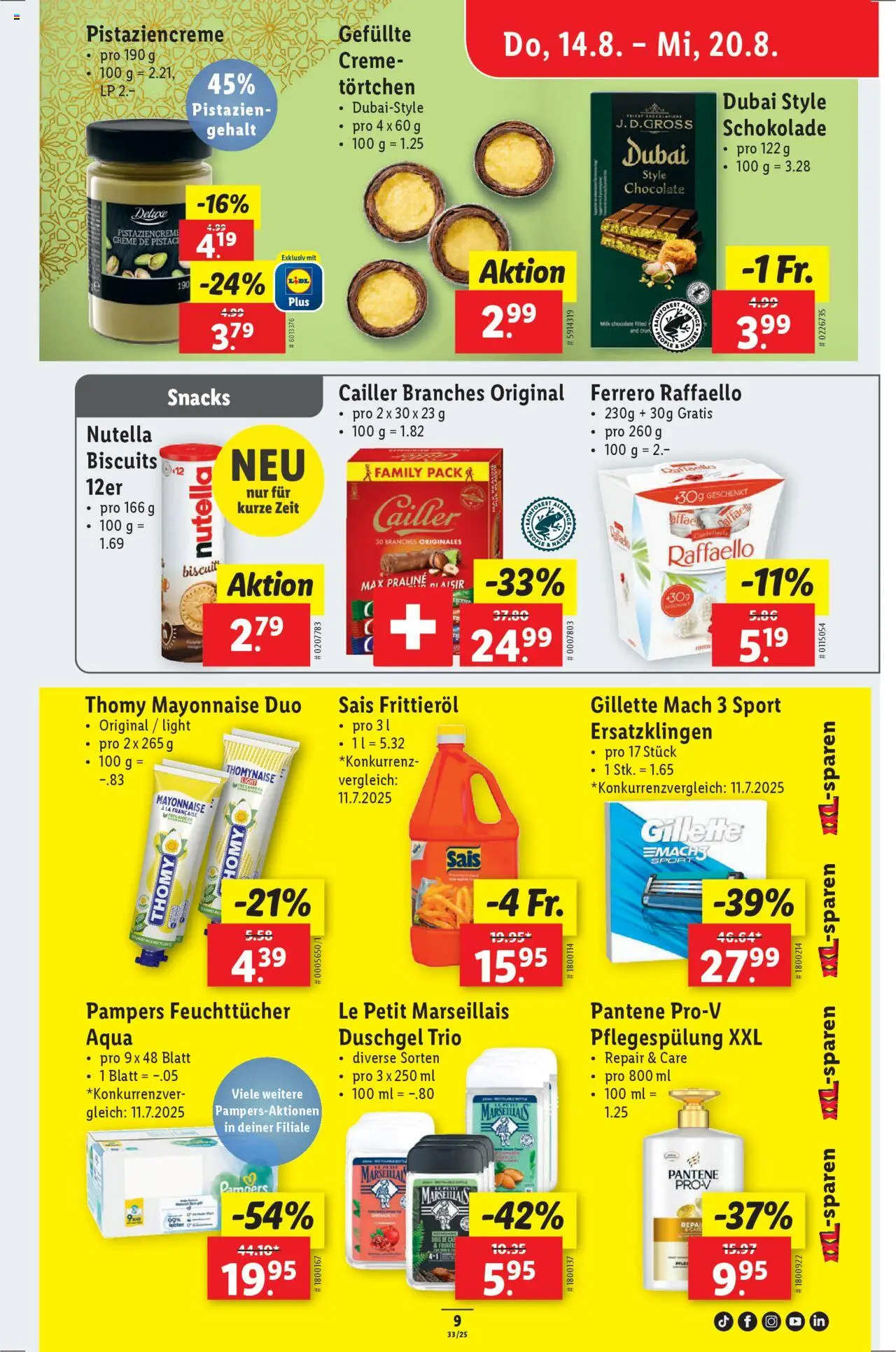 Lidl Aktionen ab 14.08.2025 | Seite: 11 | Produkte: Duschgel, Mayonnaise, Pampers, Creme