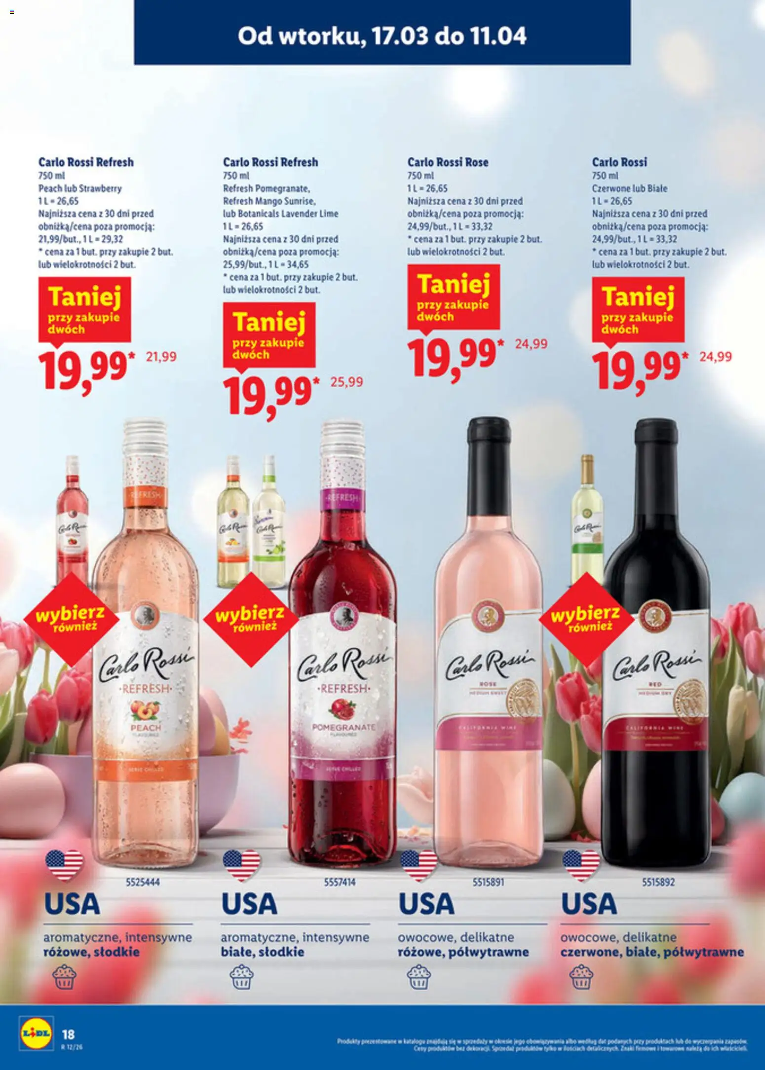 Lidl Katalog alkoholi mocnych i win od 17.03.2026 | Strona: 19 | Produkty: Mango, Carlo Rossi Rose, Carlo Rossi