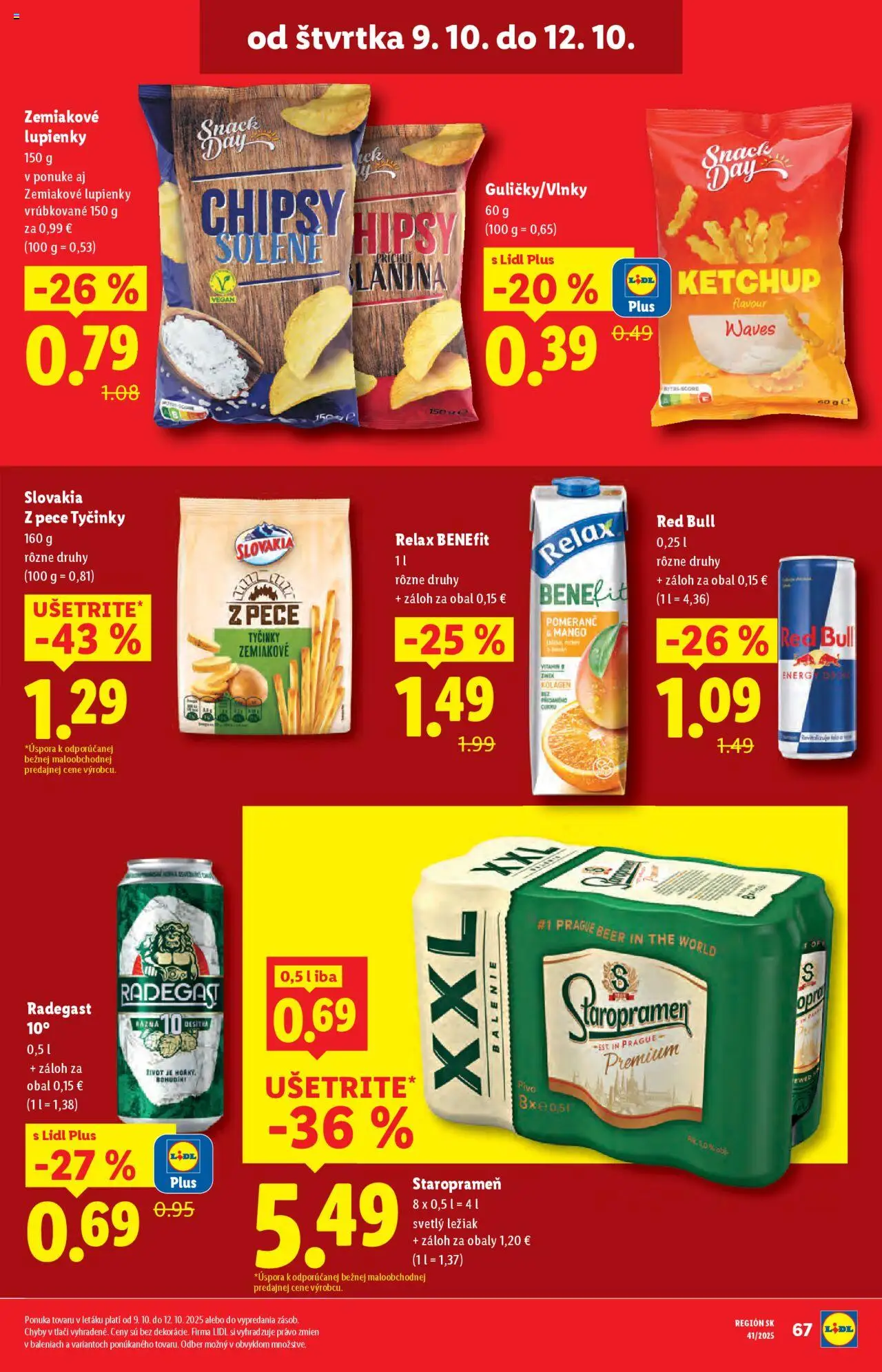 Nové Lidl akcie – leták je platný od 09.10.2025 | Strana: 23 | Produkty: Pivo, Red Bull, Staropramen, Mango