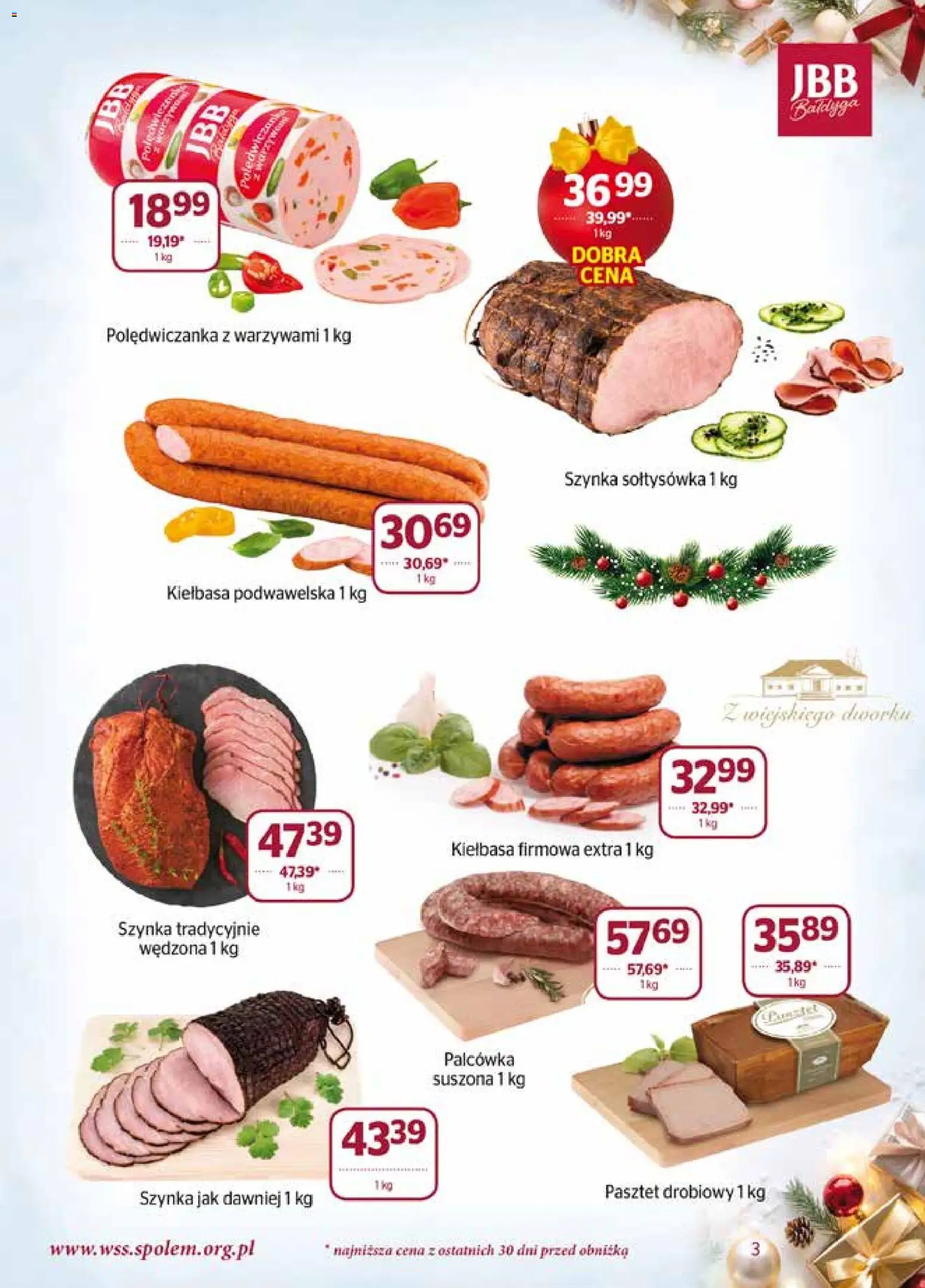 Społem Gazetka od 01.12.2025 | Strona: 3 | Produkty: Kiełbasa, Szynka, Kiełbasa podwawelska