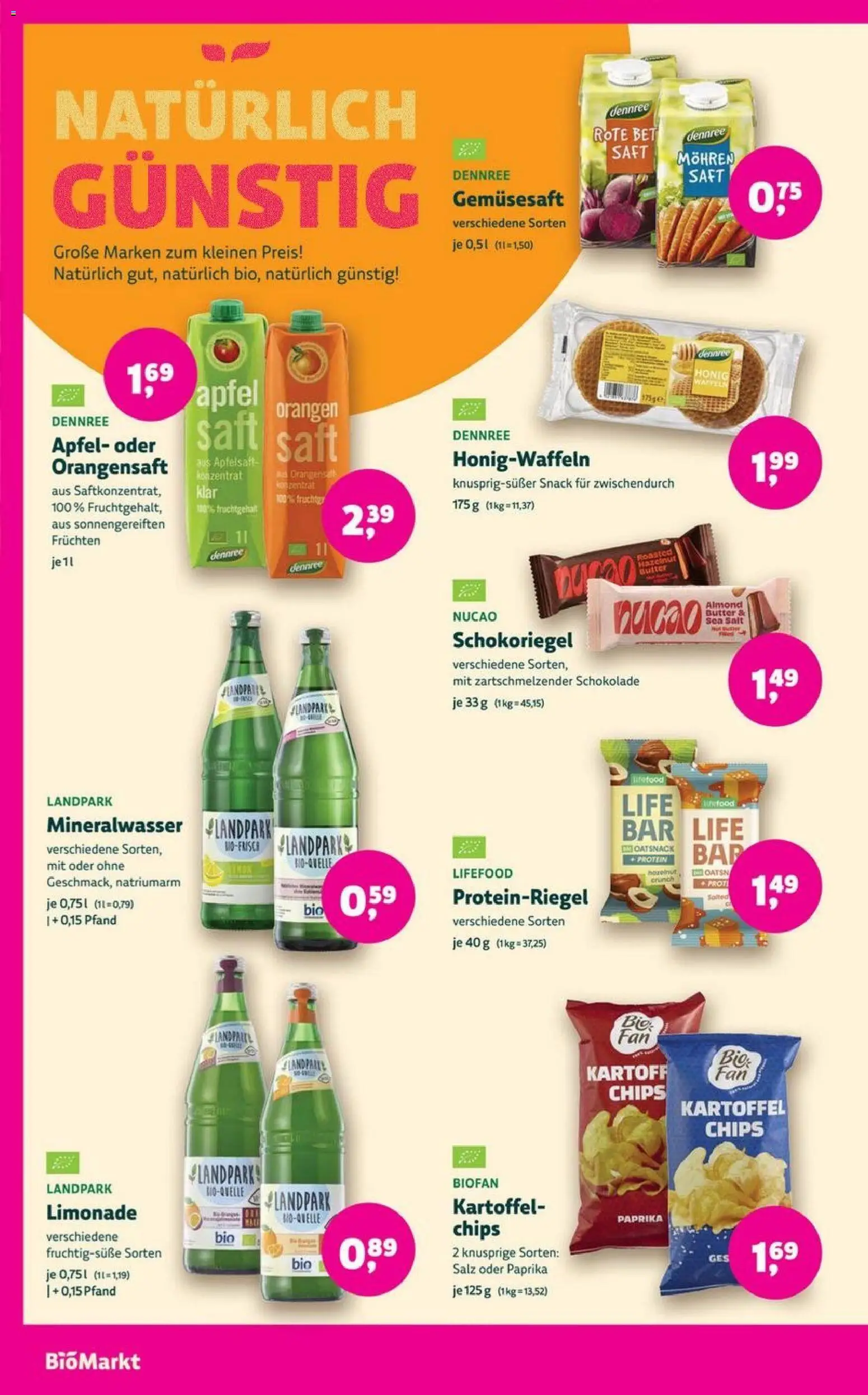 Denns BioMarkt Angebote – gültig ab 02.01.2025 | Seite: 16 | Produkte: Apfelsaft, Mineralwasser, Waffeln, Saft