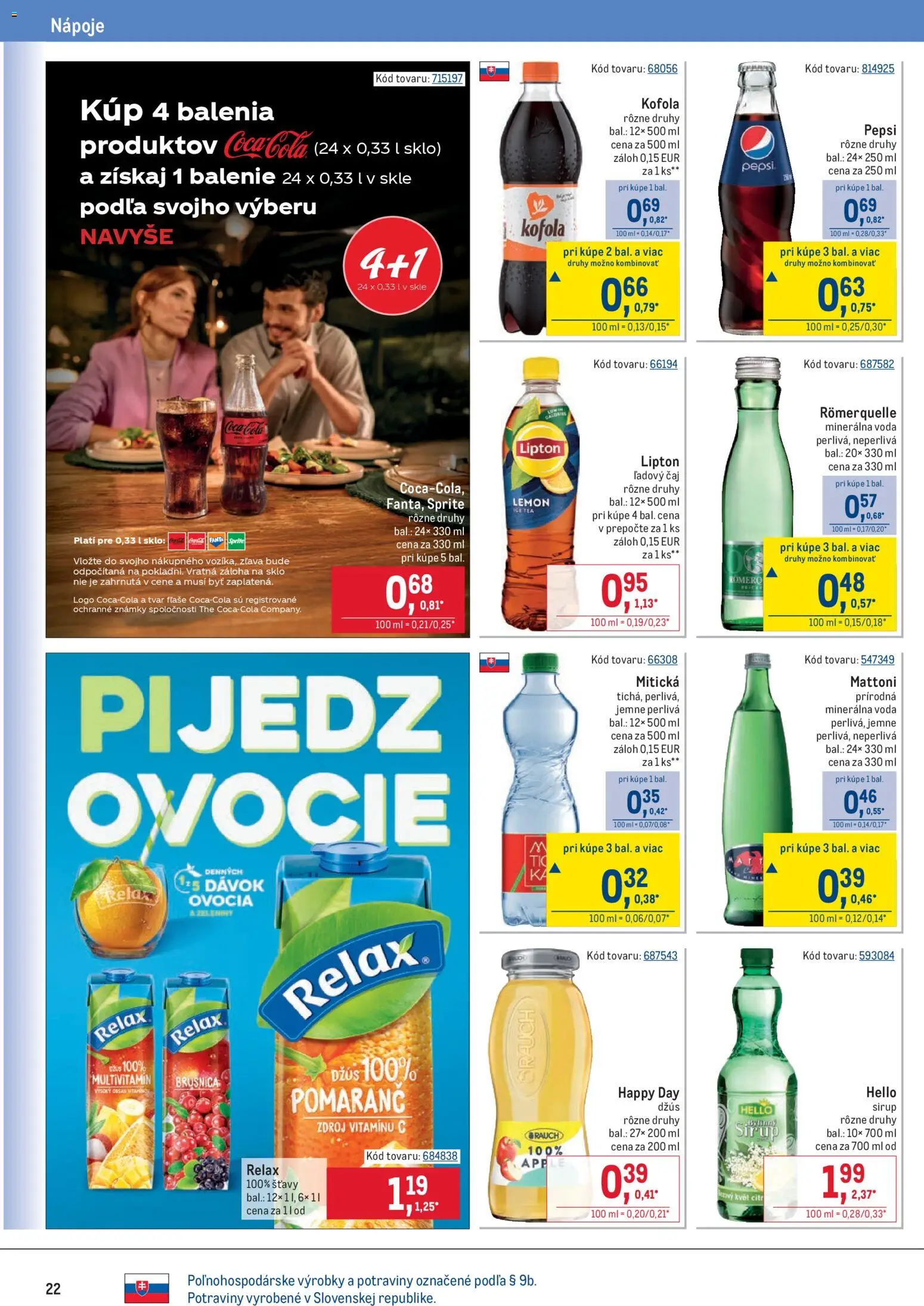 Nové Metro akcie – leták je platný od 05.11.2025 | Strana: 22 | Produkty: Čaj, Pepsi, Cola, Ovocie