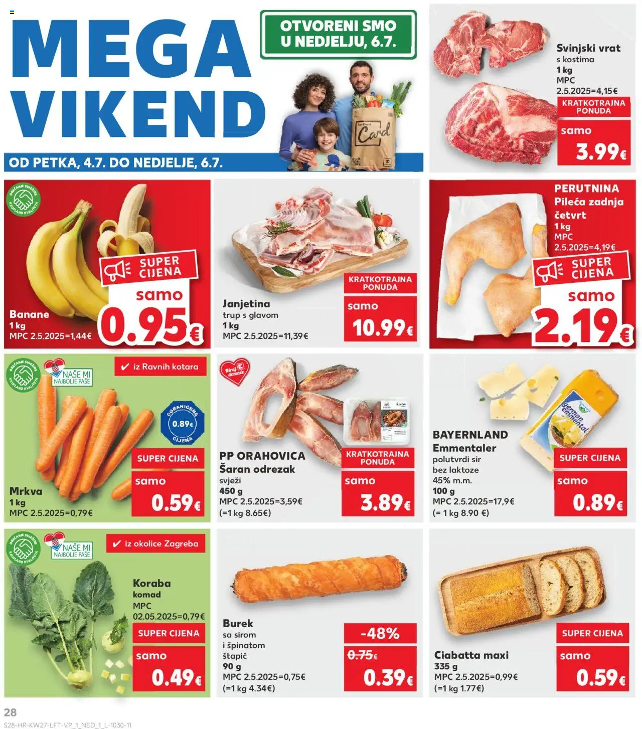 Kaufland katalog | vrijedi od 02.07.2025 | Stranica: 28 | Proizvodi: Svinjski vrat, Šaran, Sir, Mrkva