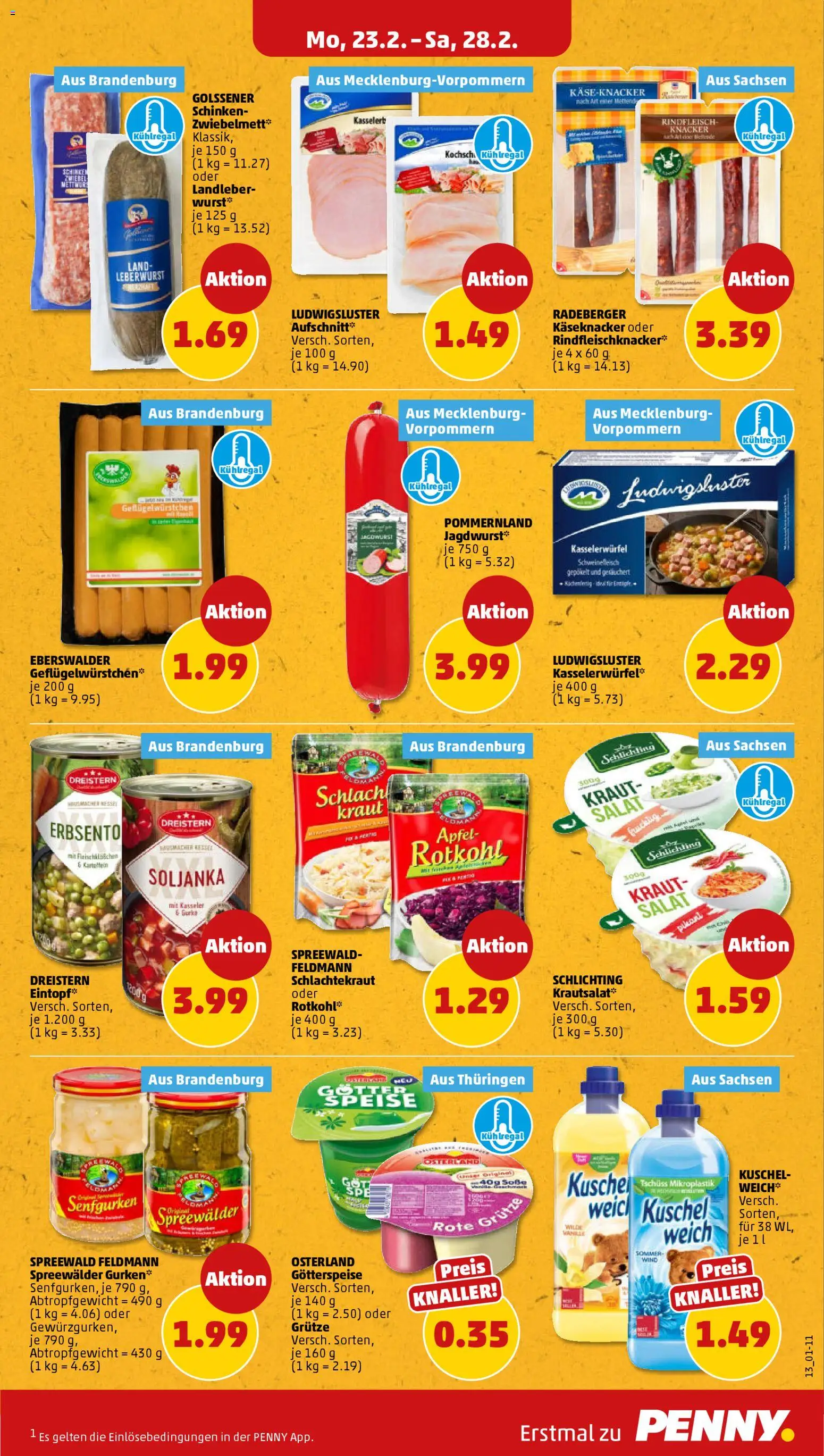 Penny Prospekt 	 – gültig ab 23.02.2026 | Seite: 17 | Produkte: Schweinefleisch, Rindfleisch, Gurken, Salat