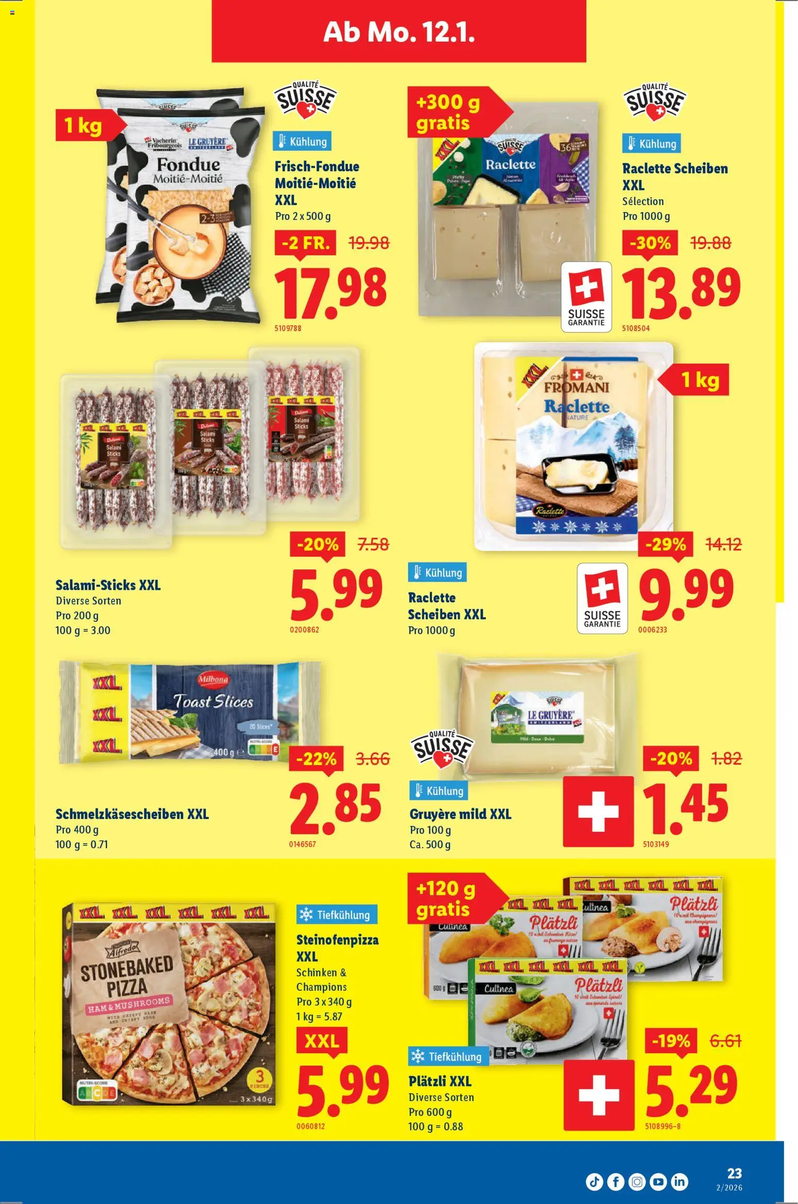 Lidl Aktionen – gültig ab 08.01.2026 | Seite: 23 | Produkte: Salami, Schinken, Raclette, Fondue
