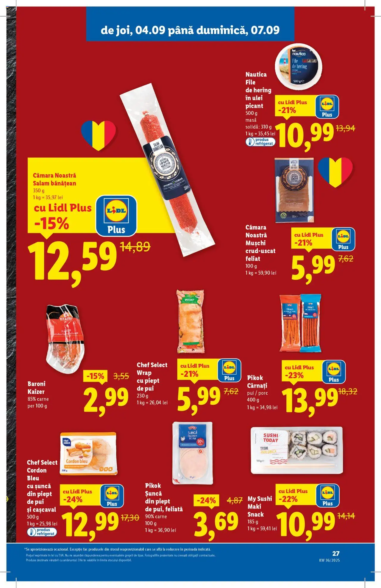 Catalog Lidl – valabil de la 01.09.2025 | Pagină: 27 | Produse: Sushi, Cordon bleu, Ulei, Salam