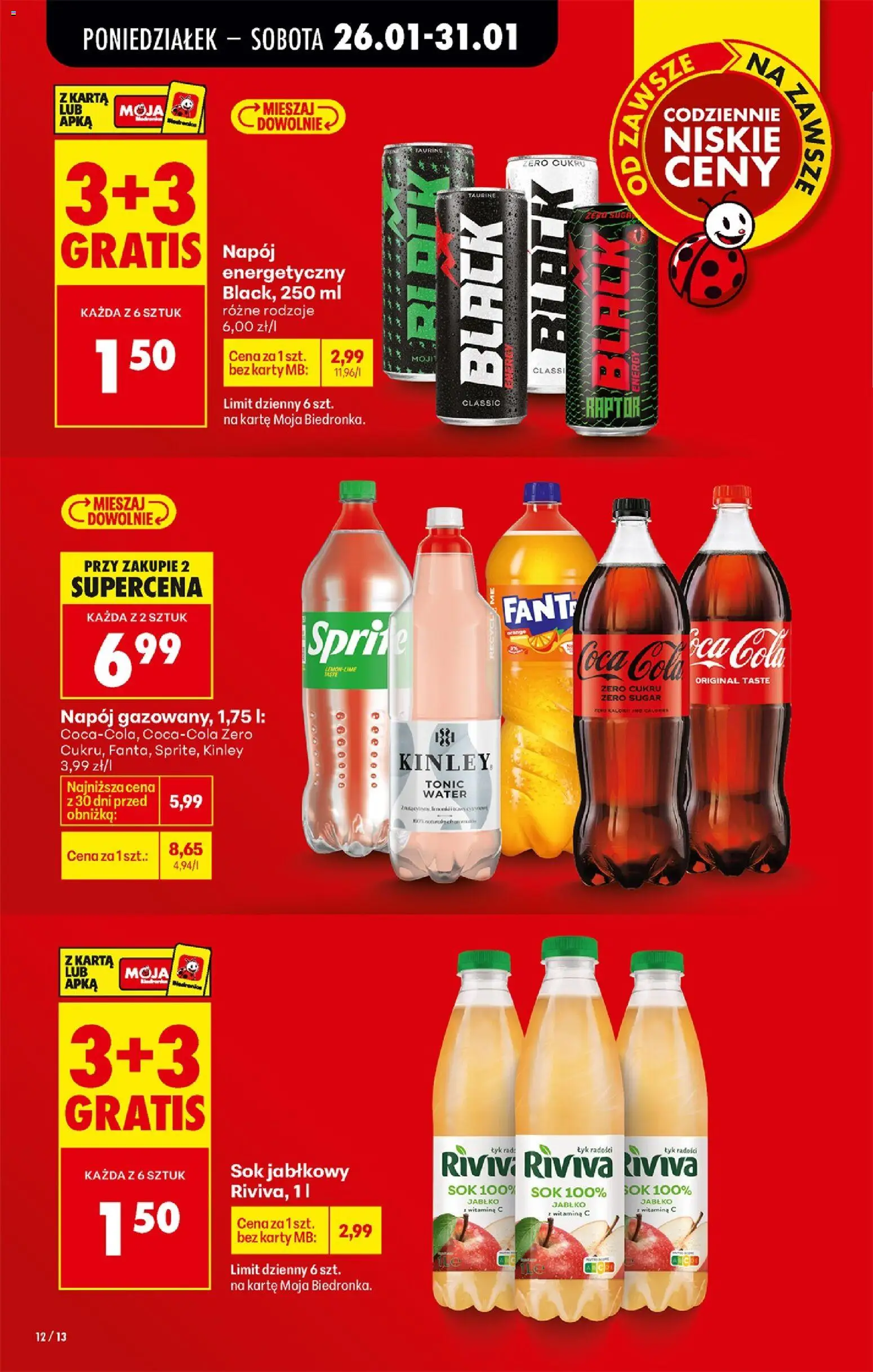 Biedronka gazetka od 26.01.2026 | Strona: 12 | Produkty: Karta, Sok jabłkowy, Sprite, Coca cola