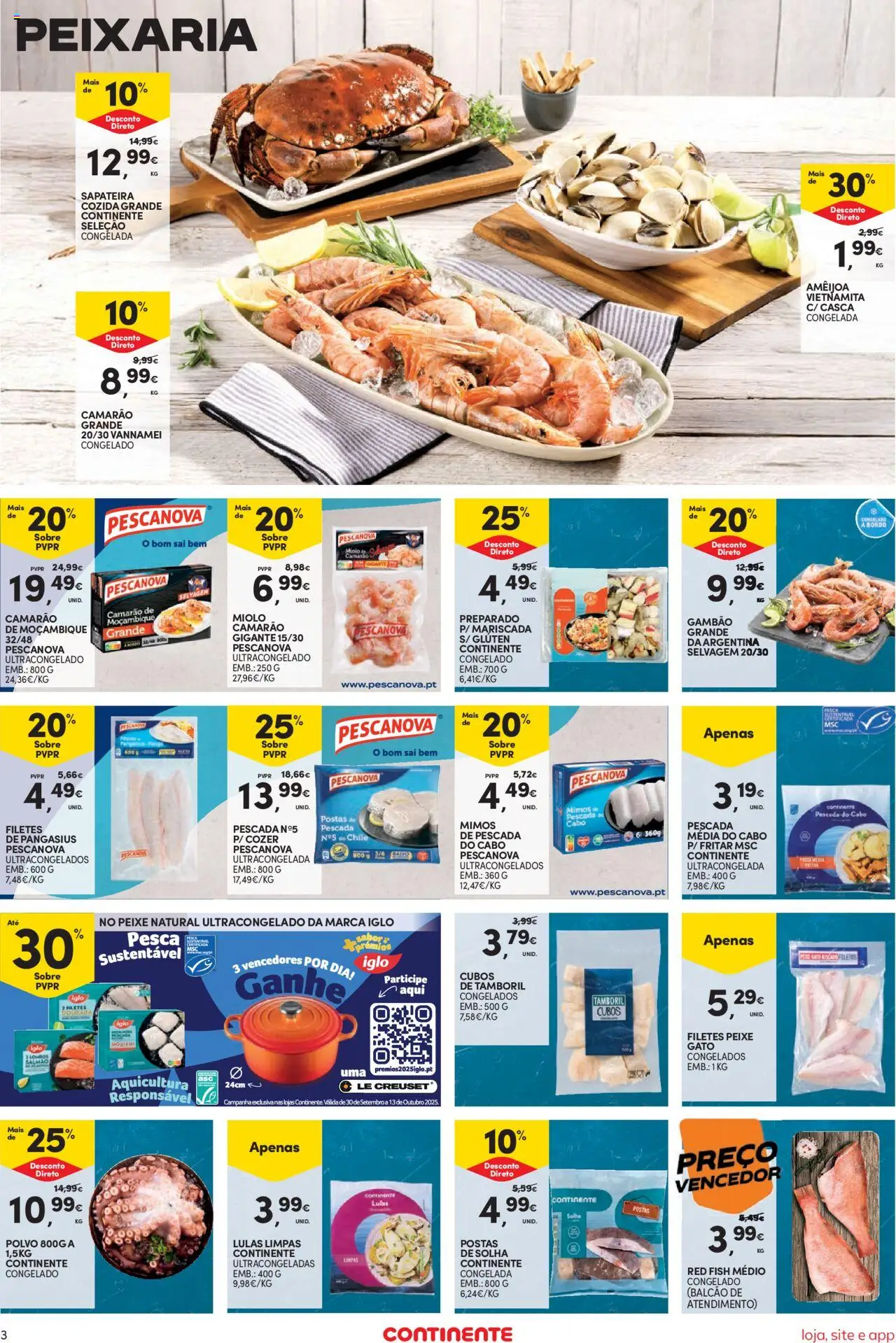 Continente Semanal Continente Bom Dia │ válido de 30.09.2025 | Página: 3 | Produtos: Dourada, Cabo, Lulas, Tamboril