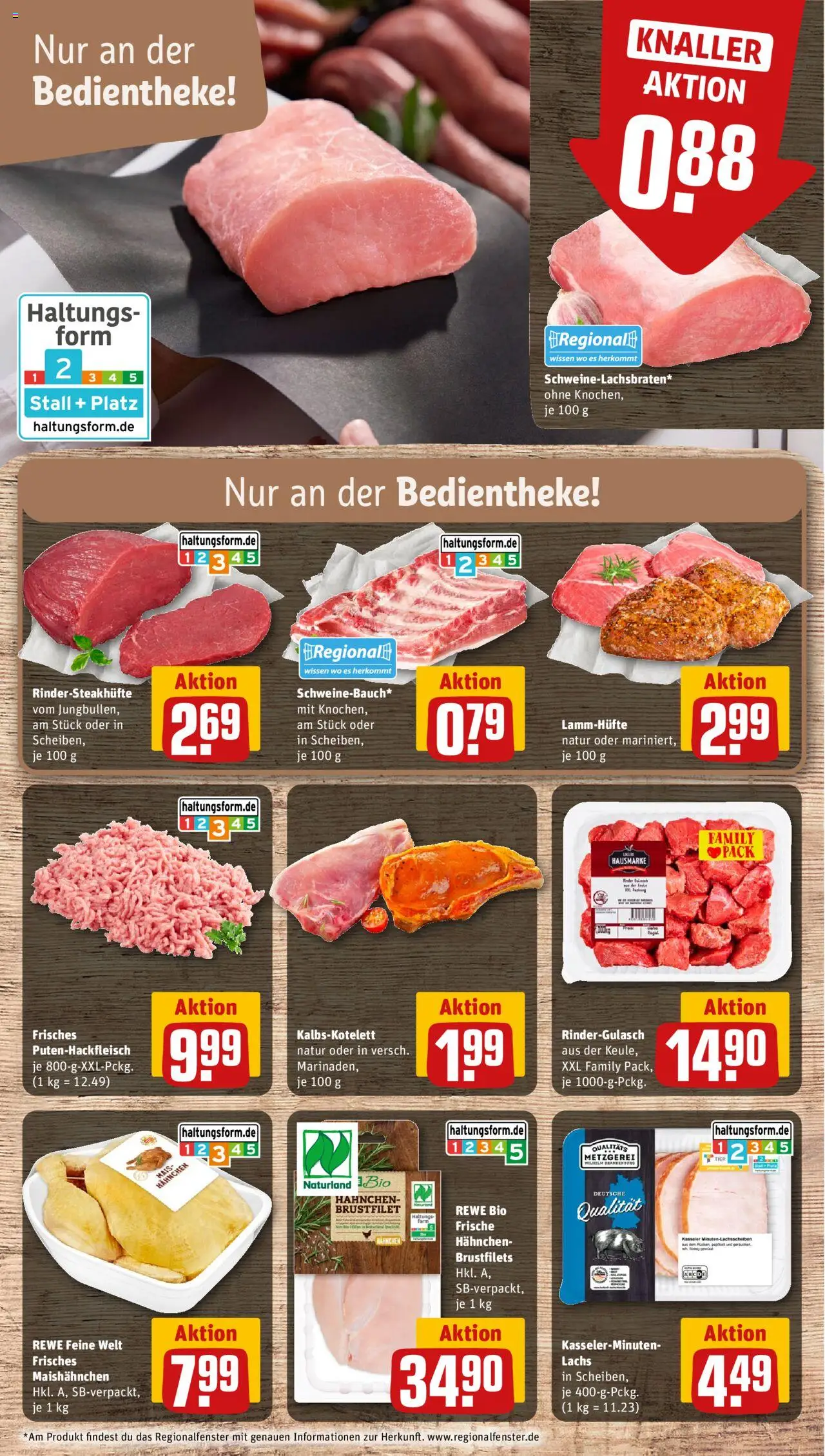 Rewe Prospekt 	 – gültig ab 13.10.2025 | Seite: 8 | Produkte: Rindergulasch, Hahnchen, Lachs, Steak