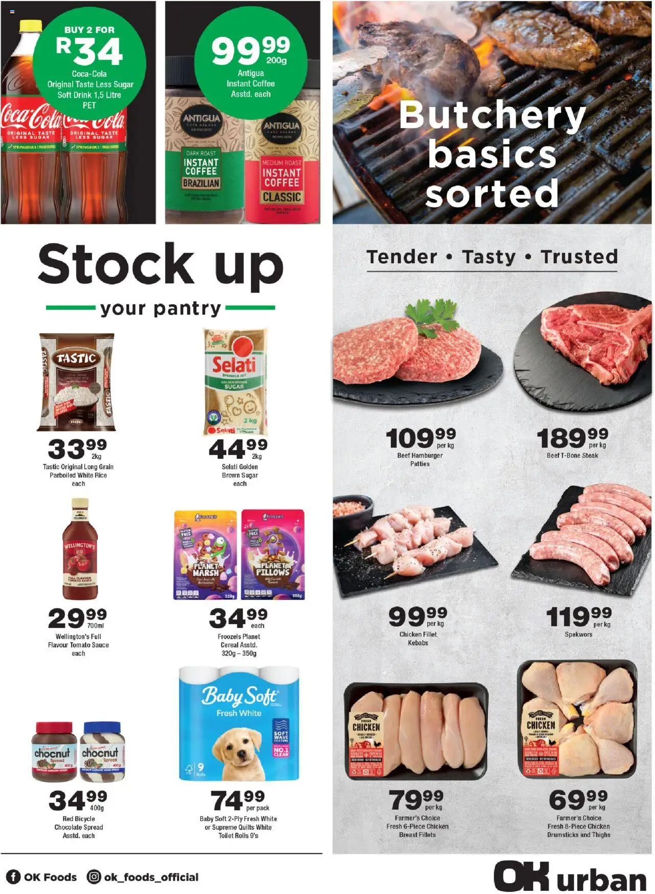 New OK Foods catalogue – valid from 15.10.2025 | Page: 3 | Products: Chocolate, Rice, Tomato sauce, Estuche organizador de viaje