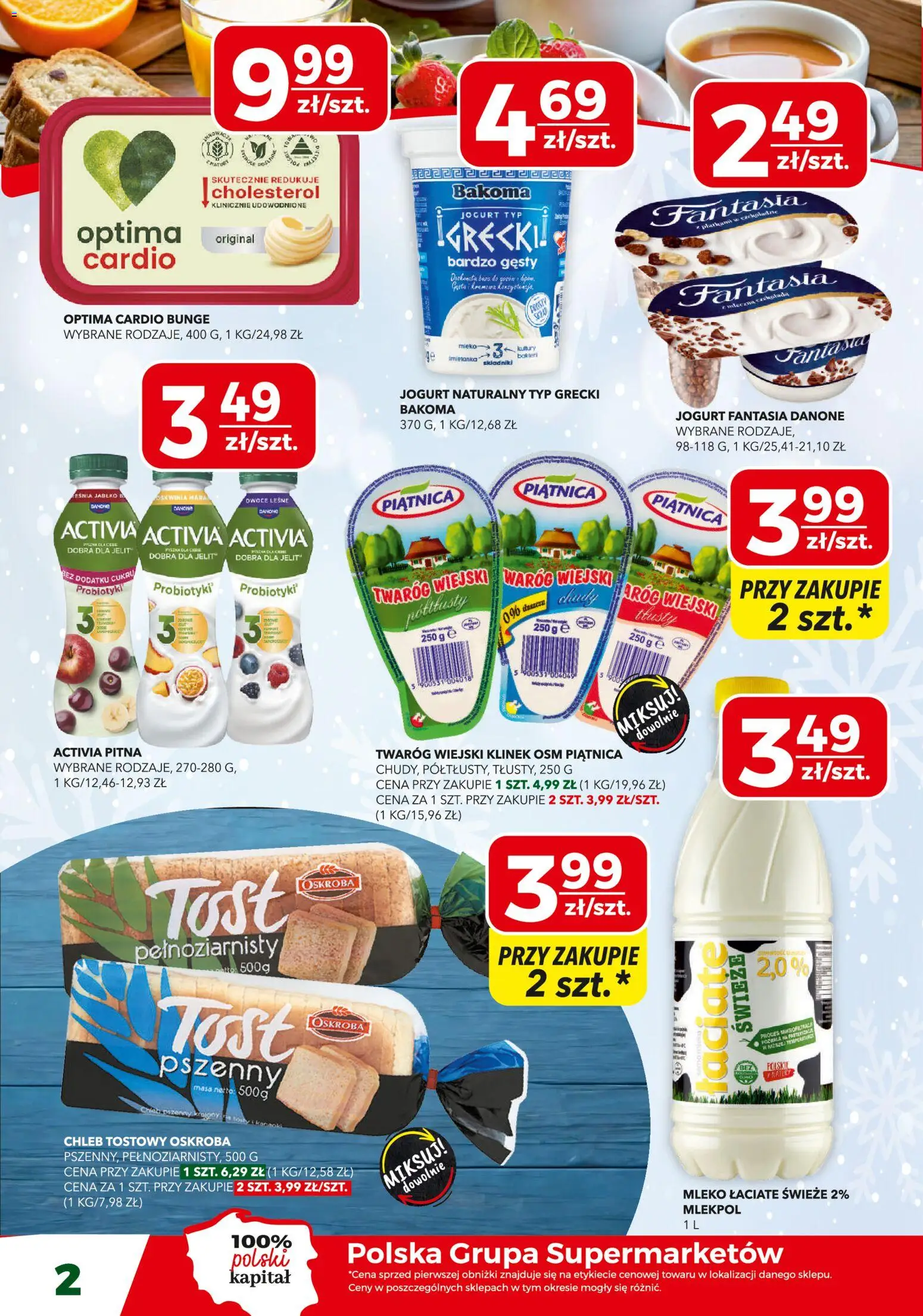 Top Market Gazetka od 22.01.2026 | Strona: 2 | Produkty: Chleb tostowy, Optima cardio, Twaróg, Owoce