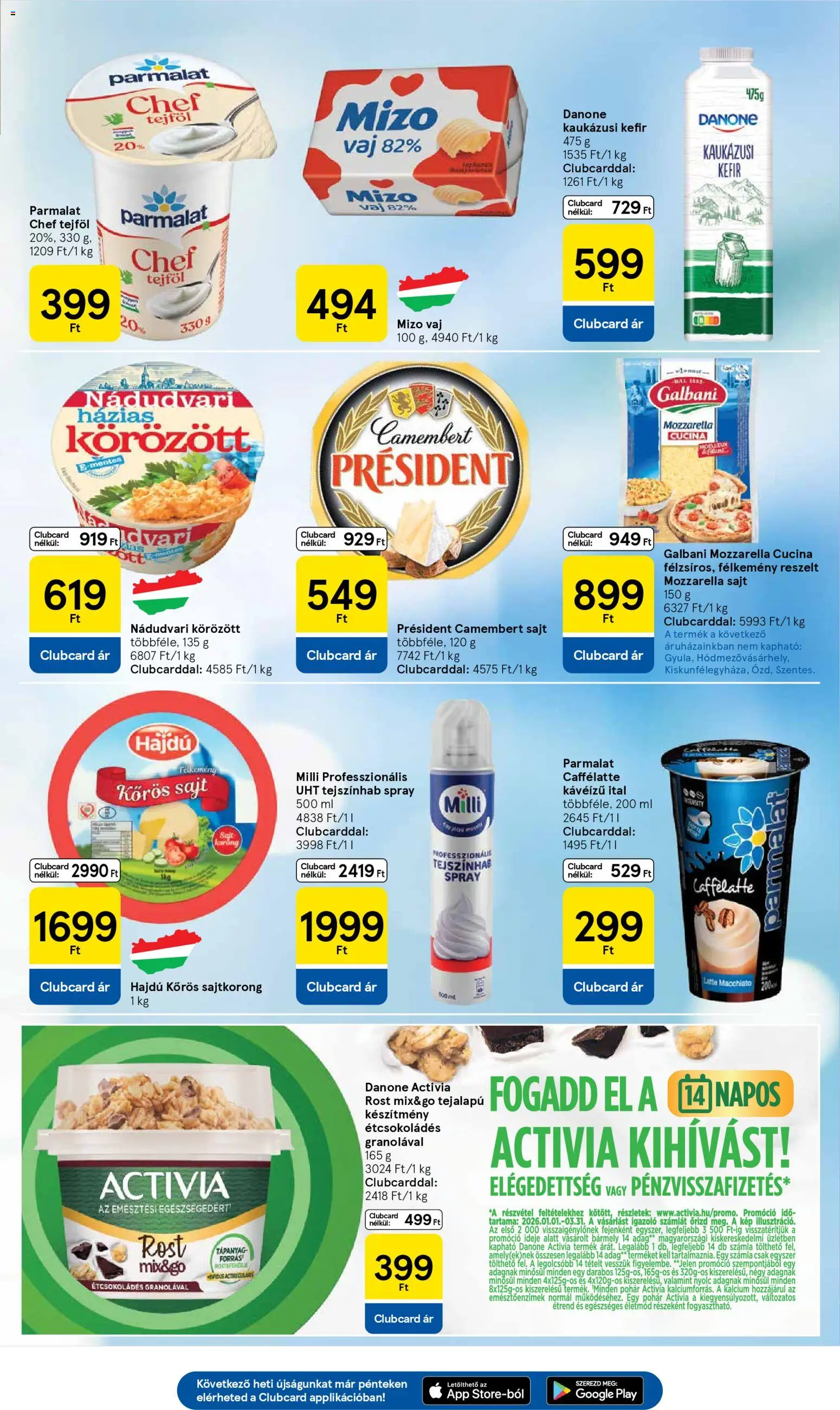 Tesco akciós ujság - amely érvényes a következő dátumtól: 29.01.2026 | Oldal: 19 | Termékek: Körözött, Tejszínhab, Vaj, Camembert