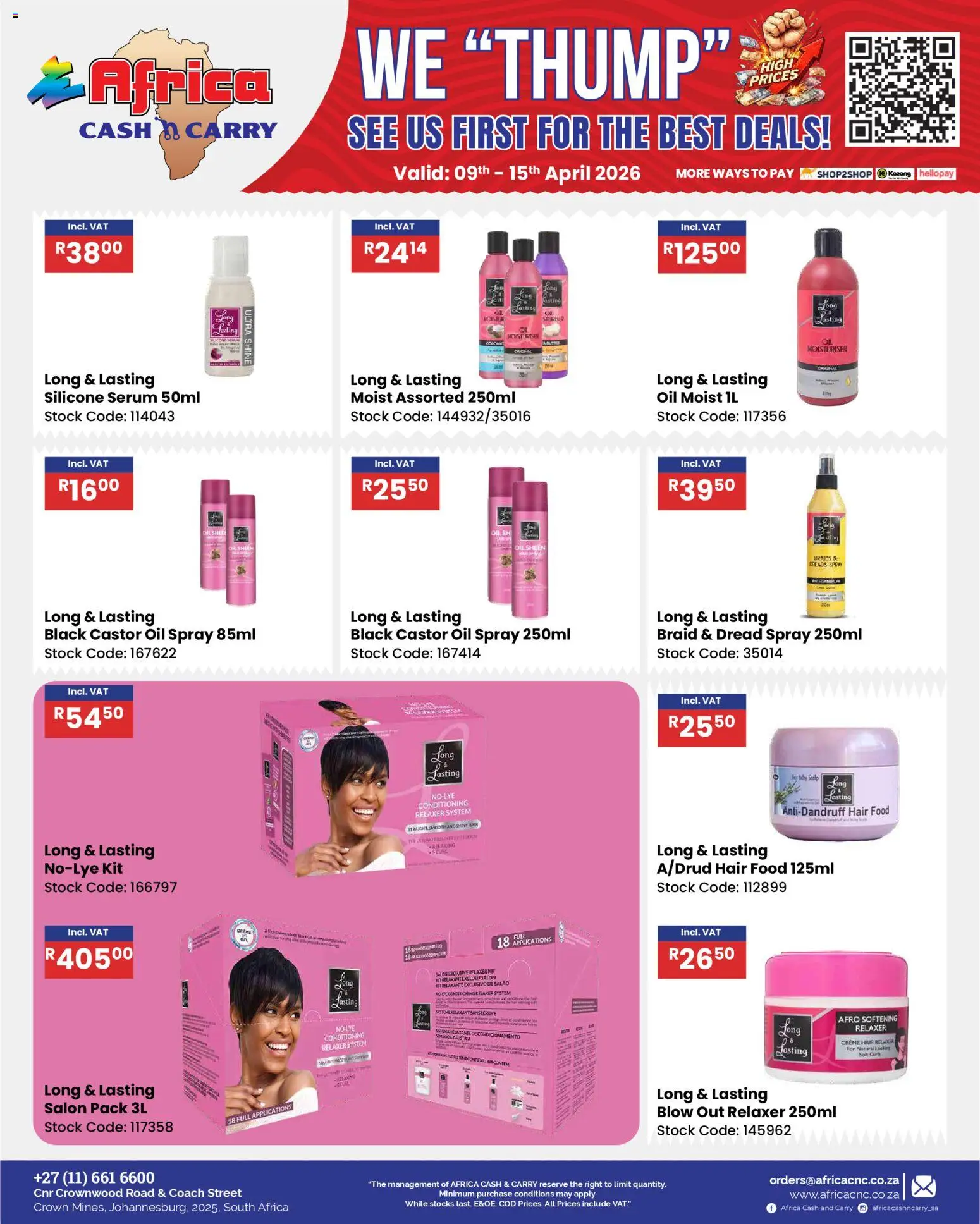New Africa Cash & Carry catalogue – valid from 09.04.2026 | Page: 42 | Products: Braids, Oil, Stock, Relaxer
