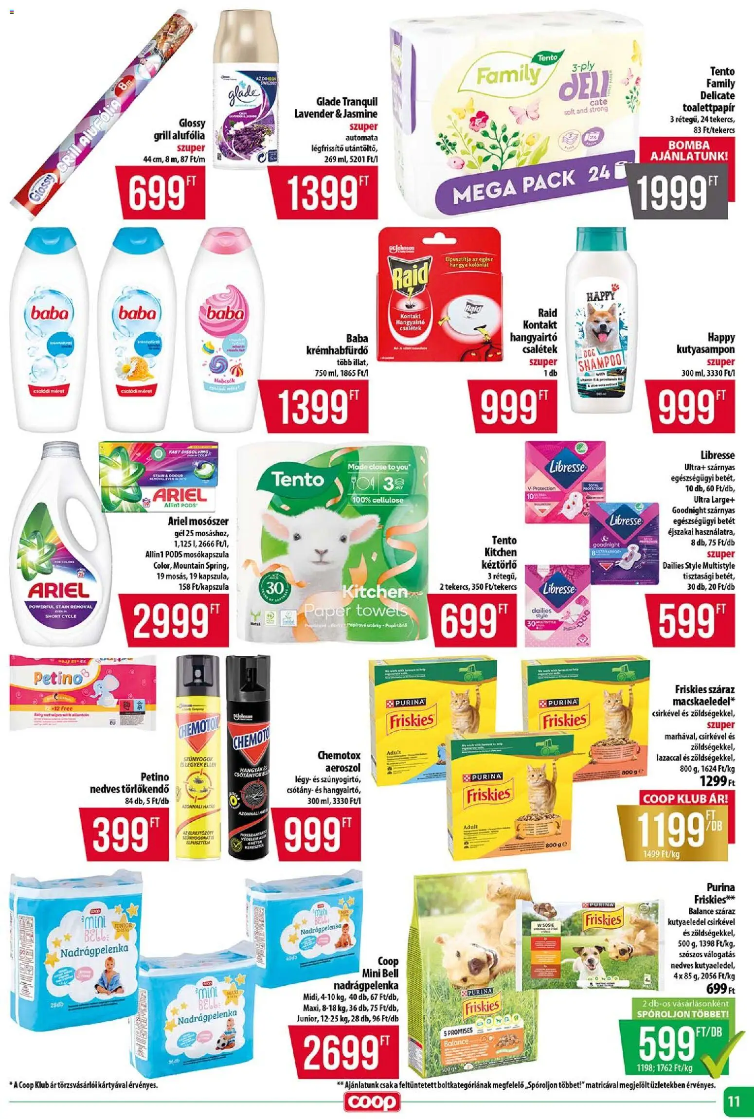 COOP akciós ujság - amely érvényes a következő dátumtól: 16.04.2026 | Oldal: 11 | Termékek: Ariel, Légfrissítő, Hangyairtó, Nedves törlőkendő