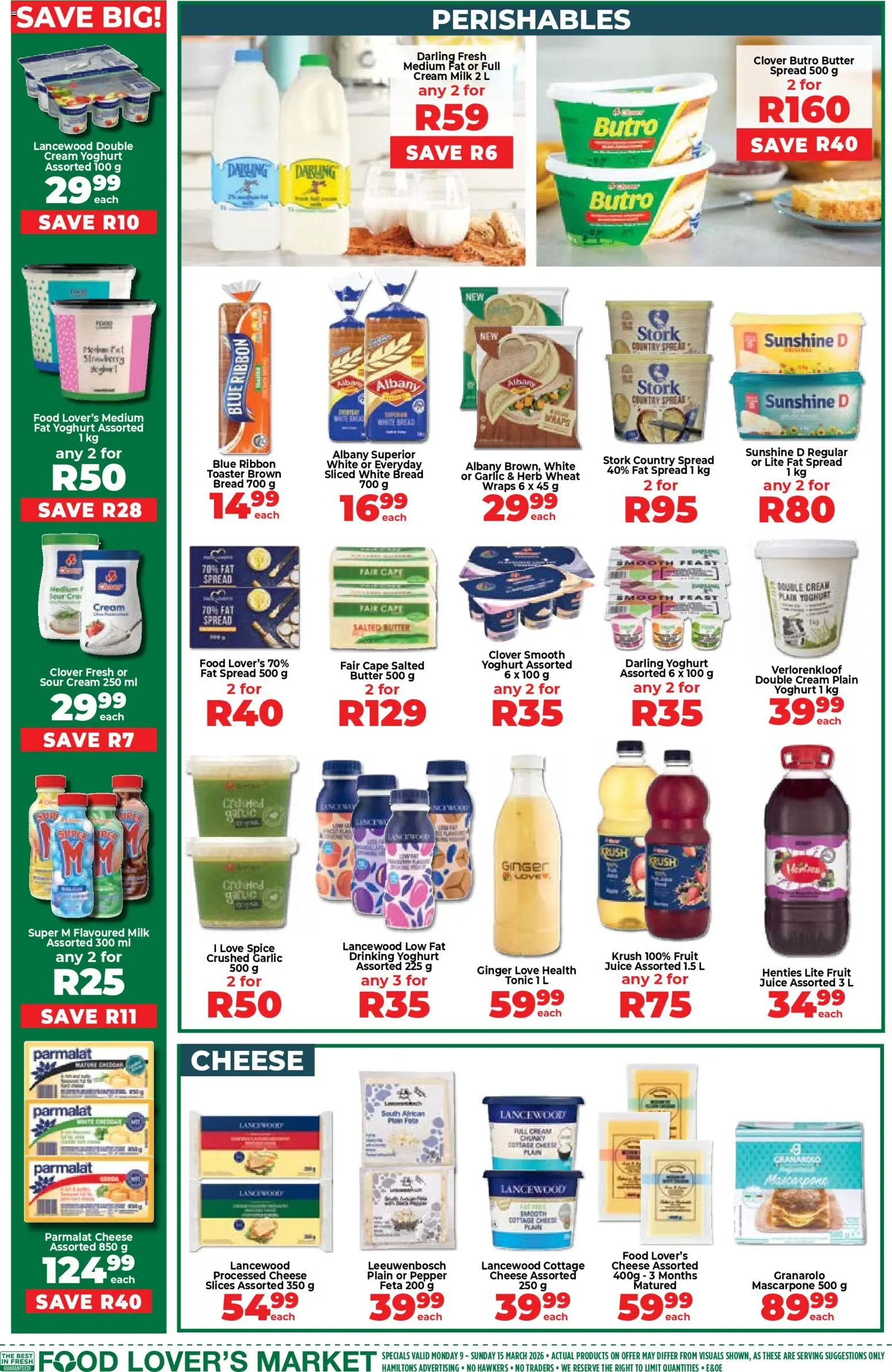 New Food Lover's Market catalogue – valid from 09.03.2026 | Page: 4 | Products: Milk, Sour cream, Cottage cheese, Peach