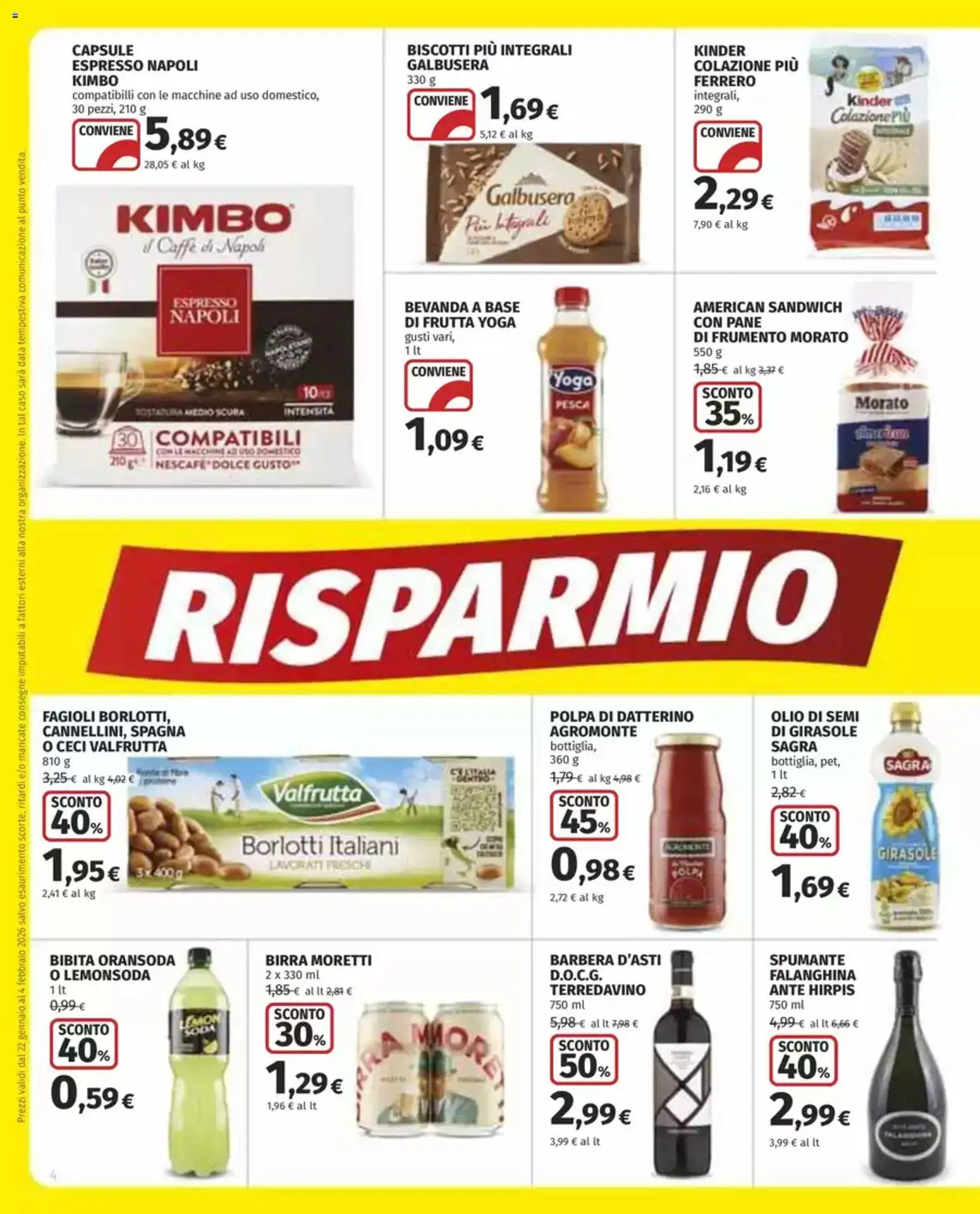 Volantino COOP del 22.01.2026 | Pagina: 4 | Prodotti: Caffè, Pesca, Birra Moretti, Spumante