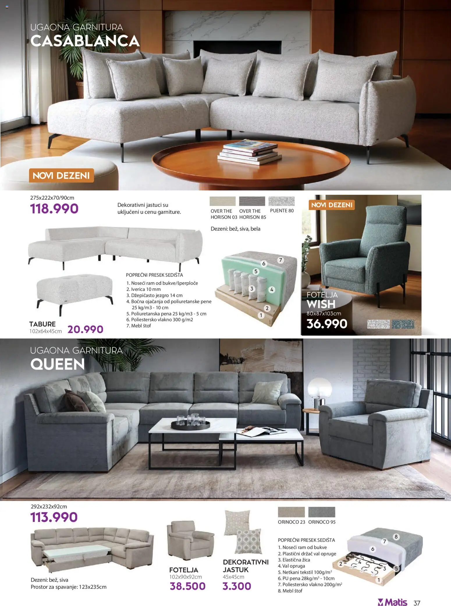 Matis katalog - važi od 01.11.2025 | Strana: 37 | Proizvode: Jastuk, Fotelja, Tabure, Ugaona garnitura