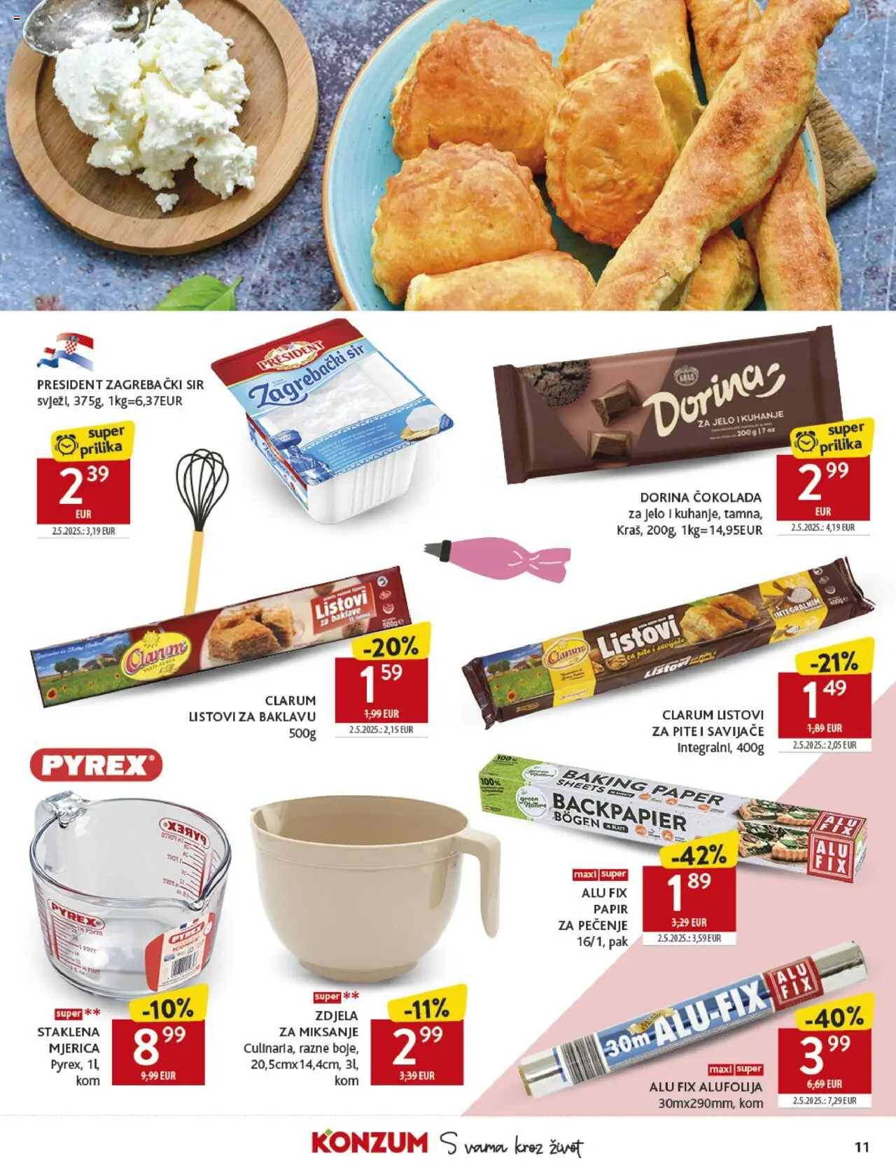Konzum katalog | vrijedi od 22.10.2025 | Stranica: 11 | Proizvodi: Dorina, Sir, Čokolada, Papir za pečenje