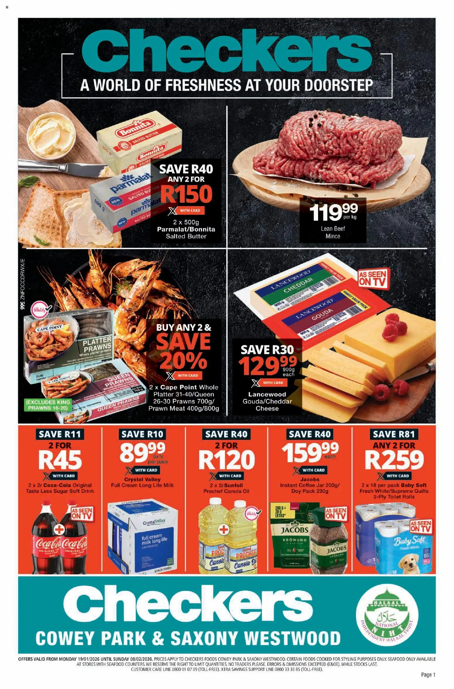 New Checkers catalogue – valid from 19.01.2026 | Page: 1 | Products: Milk, Cheese, Coffee, Estuche organizador de viaje