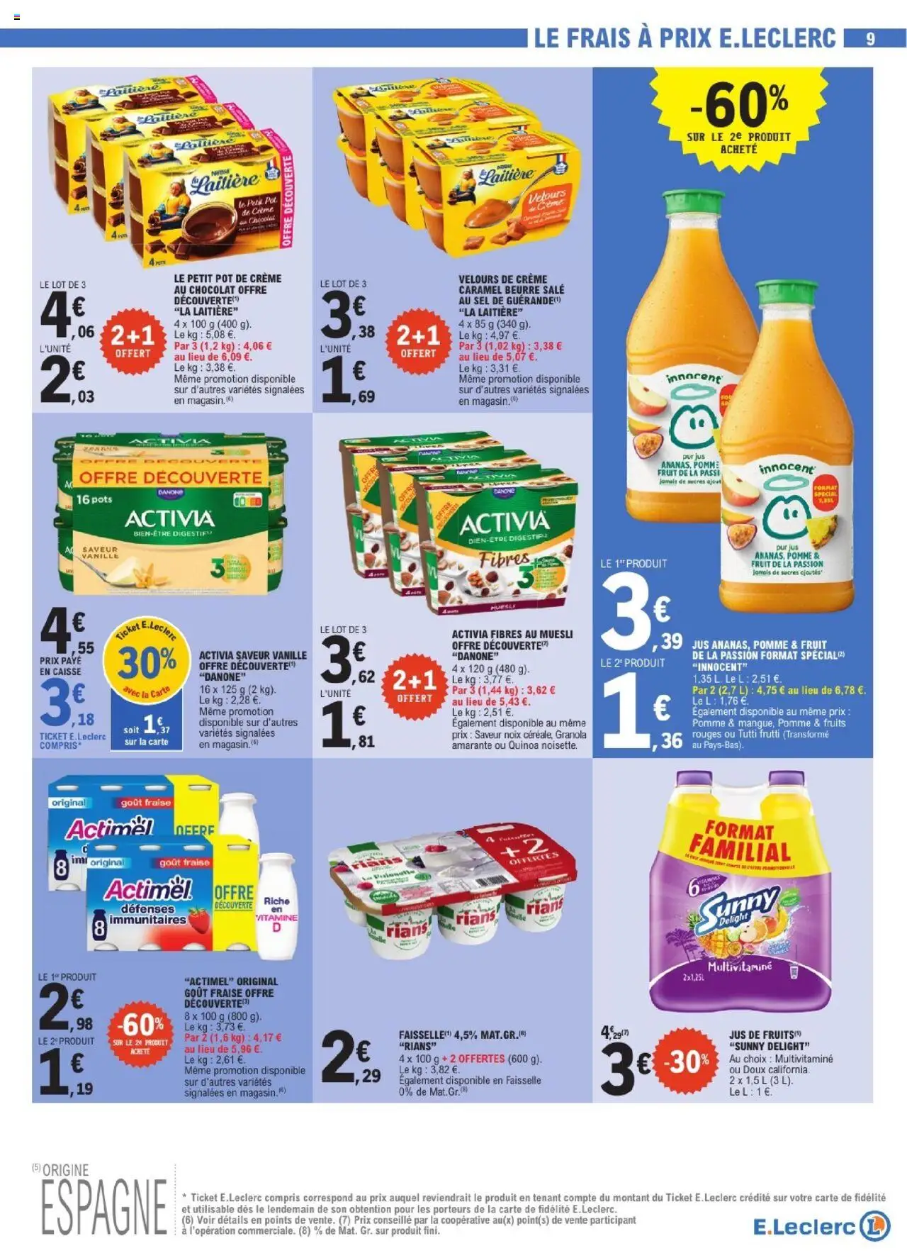  | Page: 9 | Produits: Actimel, Digestif, Crème au chocolat, Crème