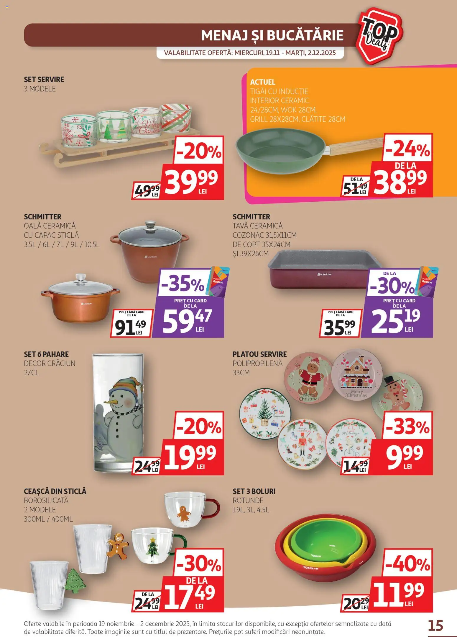 Noul catalog Auchan – valabil de la 19.11.2025 | Pagină: 15 | Produse: Pahare, Grill, Oală, Clătite