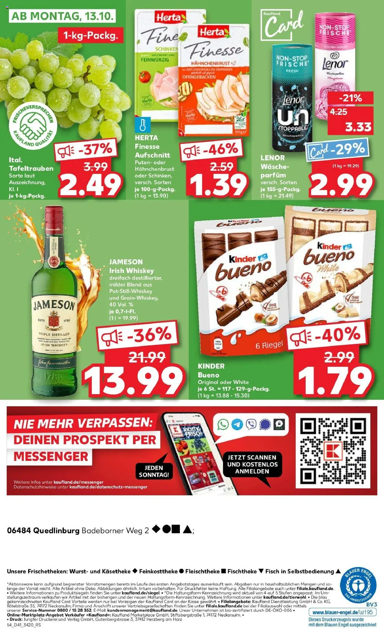 Kaufland prospekt Quedlinburg	 – gültig ab 09.10.2025 | Seite: 54 | Produkte: Parfüm, Kinder bueno, Jameson, Hahnchenbrust