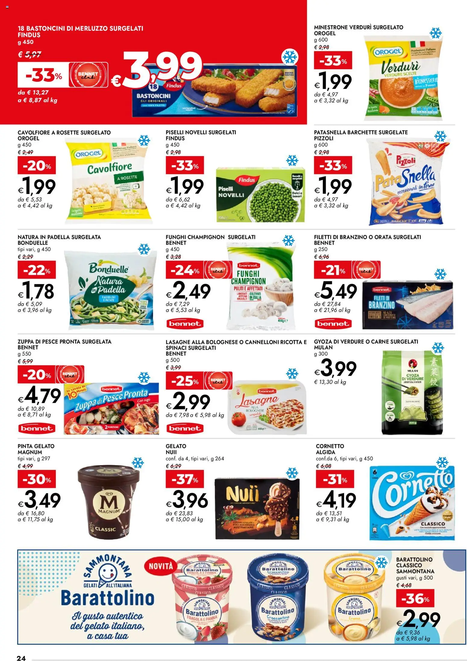 Volantino bennet del 23.04.2026 | Pagina: 24 | Prodotti: Cornetto, Orata, Funghi, Sugo