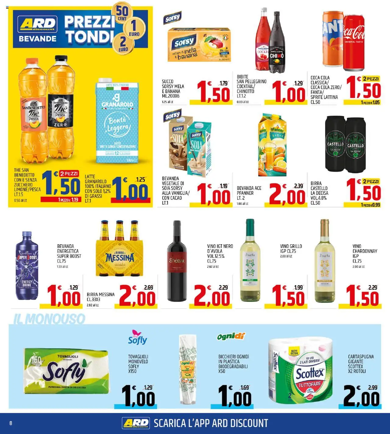 Volantino ARD Discount del 21.08.2025 | Pagina: 8 | Prodotti: Succo, Latte, Vino, Cacao