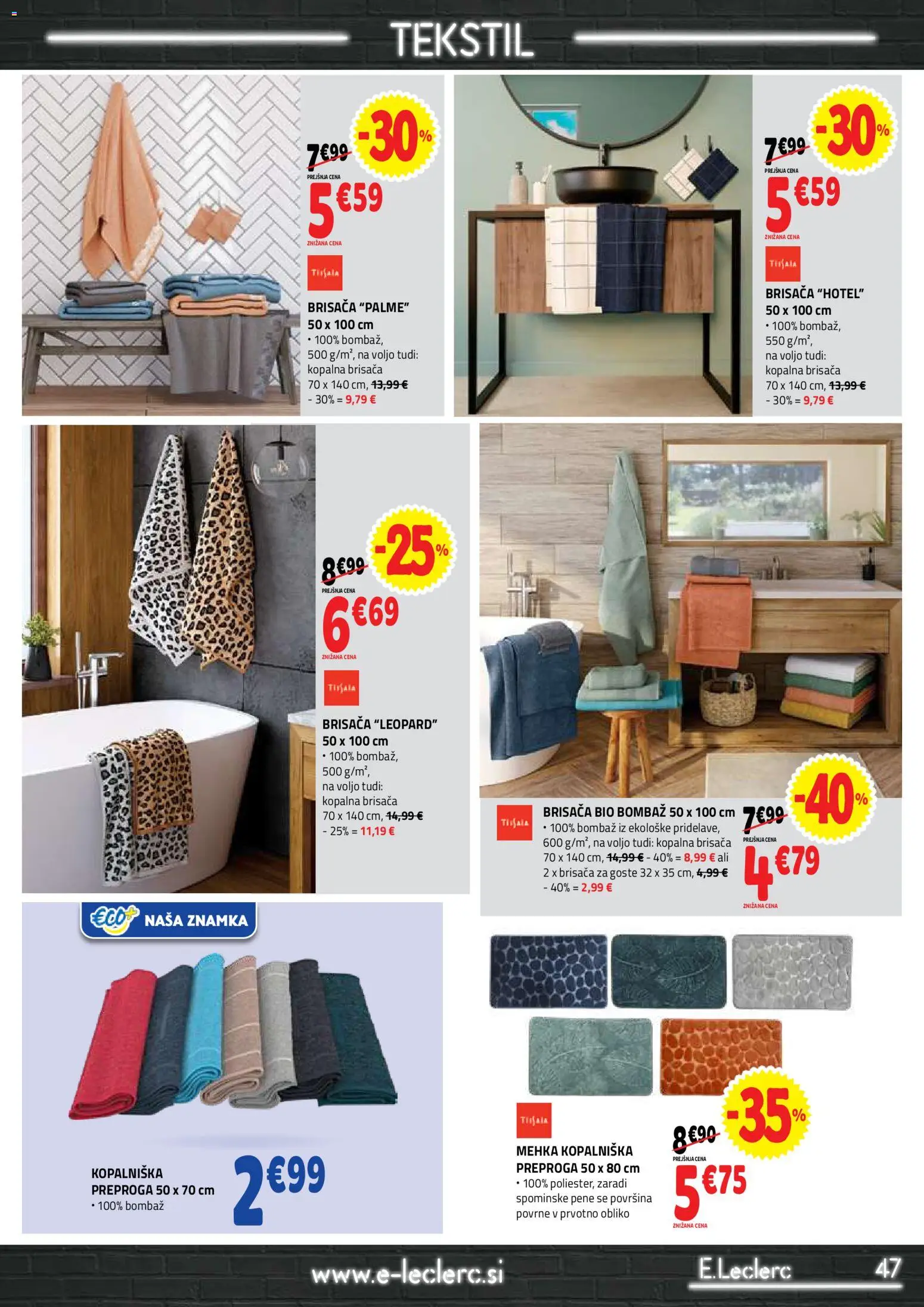 Novi E.leclerc katalog ponudbe – veljaven od 18.02.2026 | Stran: 47 | Izdelki: Brisača, Kopalna brisača, Preproga