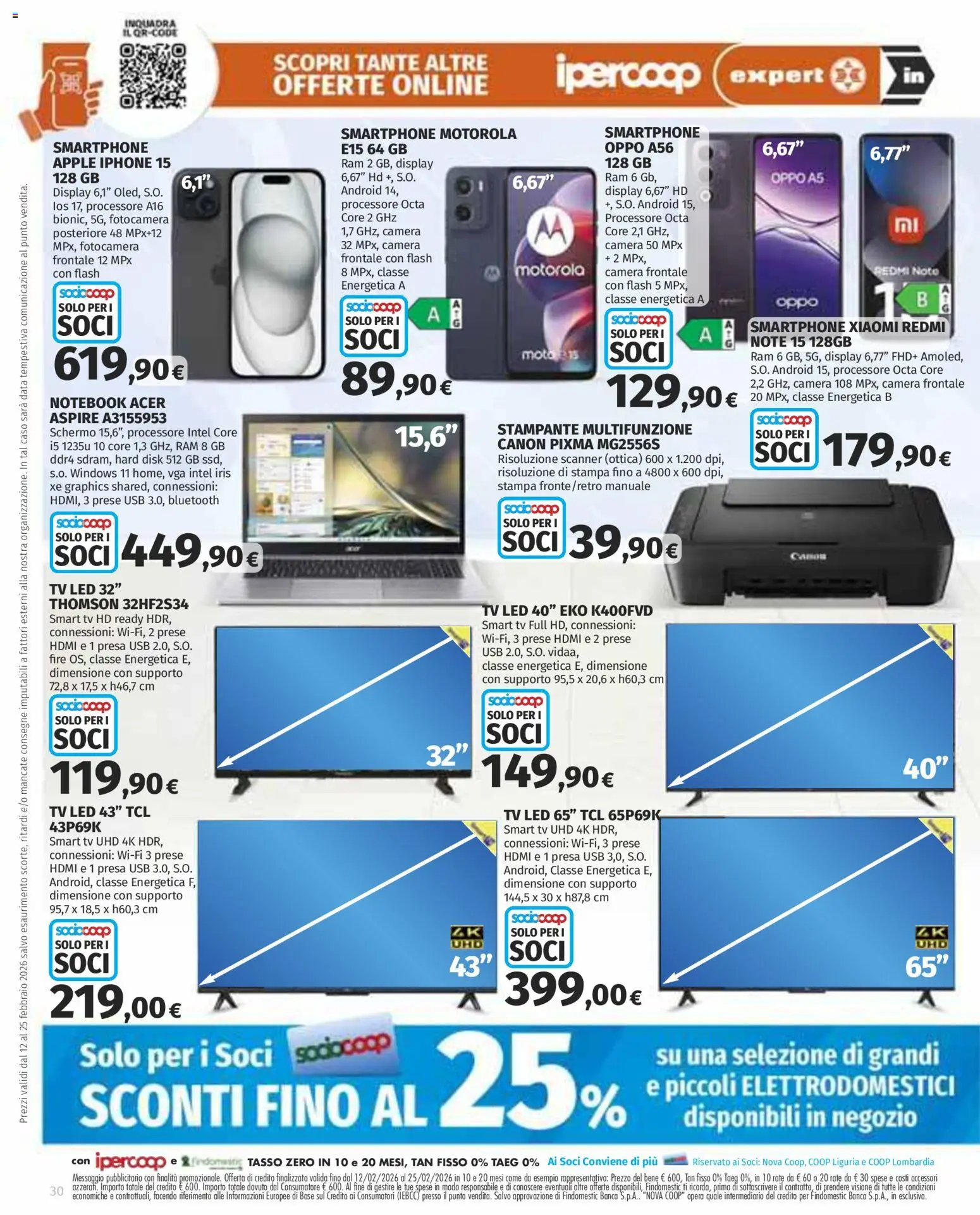Volantino Ipercoop del 12.02.2026 | Pagina: 30 | Prodotti: Data, Stampante, TV, Fotocamera