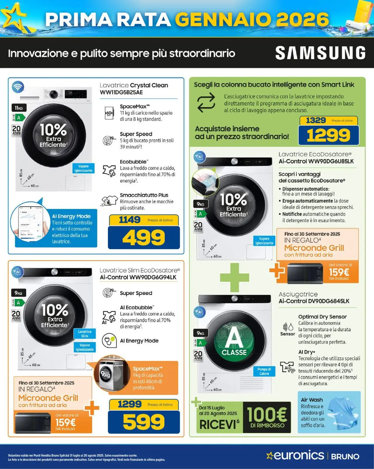 Volantino Euronics del 31.07.2025 | Pagina: 45 | Prodotti: Detergente, Lavatrice, Asciugatrice, Samsung