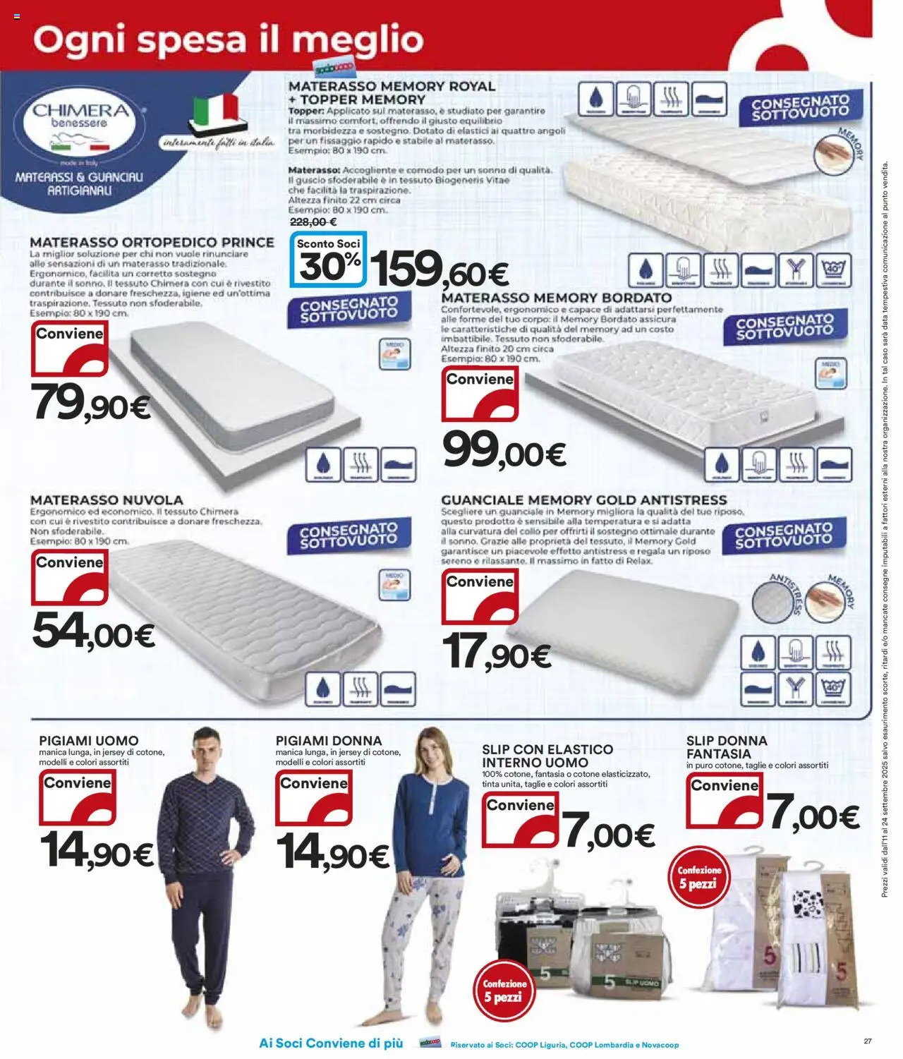 Volantino Ipercoop del 11.09.2025 | Pagina: 27 | Prodotti: Slip, Data, Materasso, Elastici
