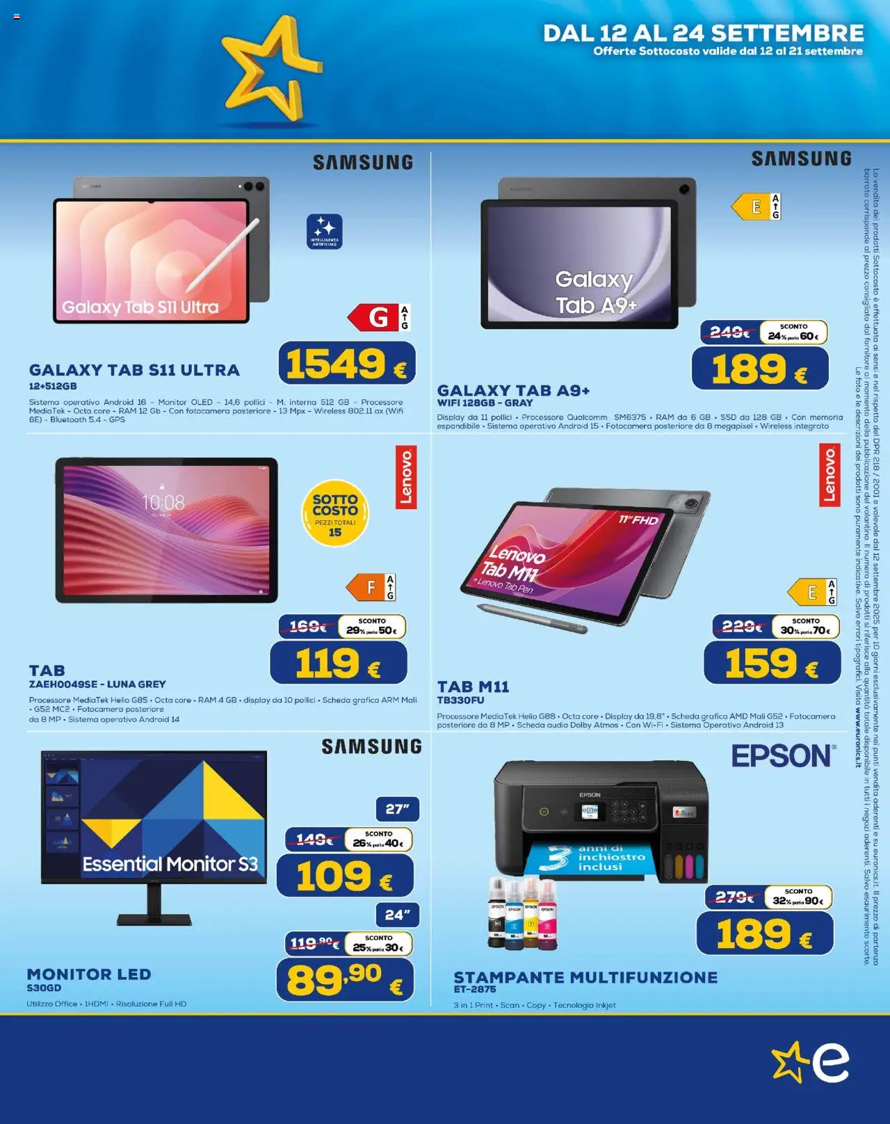 Volantino Euronics del 12.09.2025 | Pagina: 9 | Prodotti: Monitor, Audio, Fotocamera, Samsung