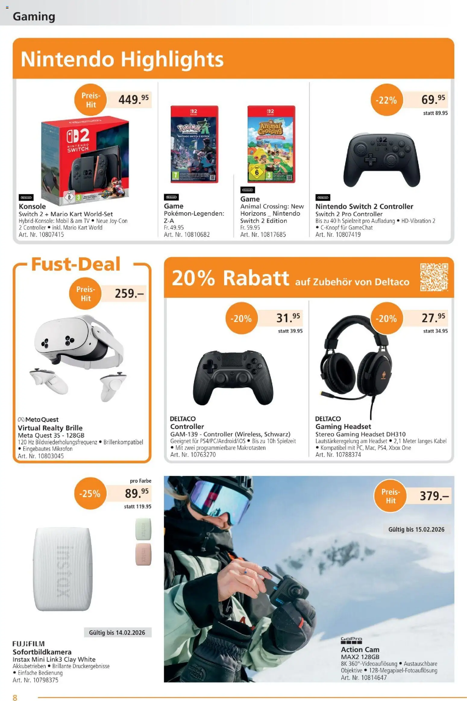 Fust Aktionen – gültig ab 26.01.2026 | Seite: 8 | Produkte: Action Cam, Headset, Brille, Mikrofon