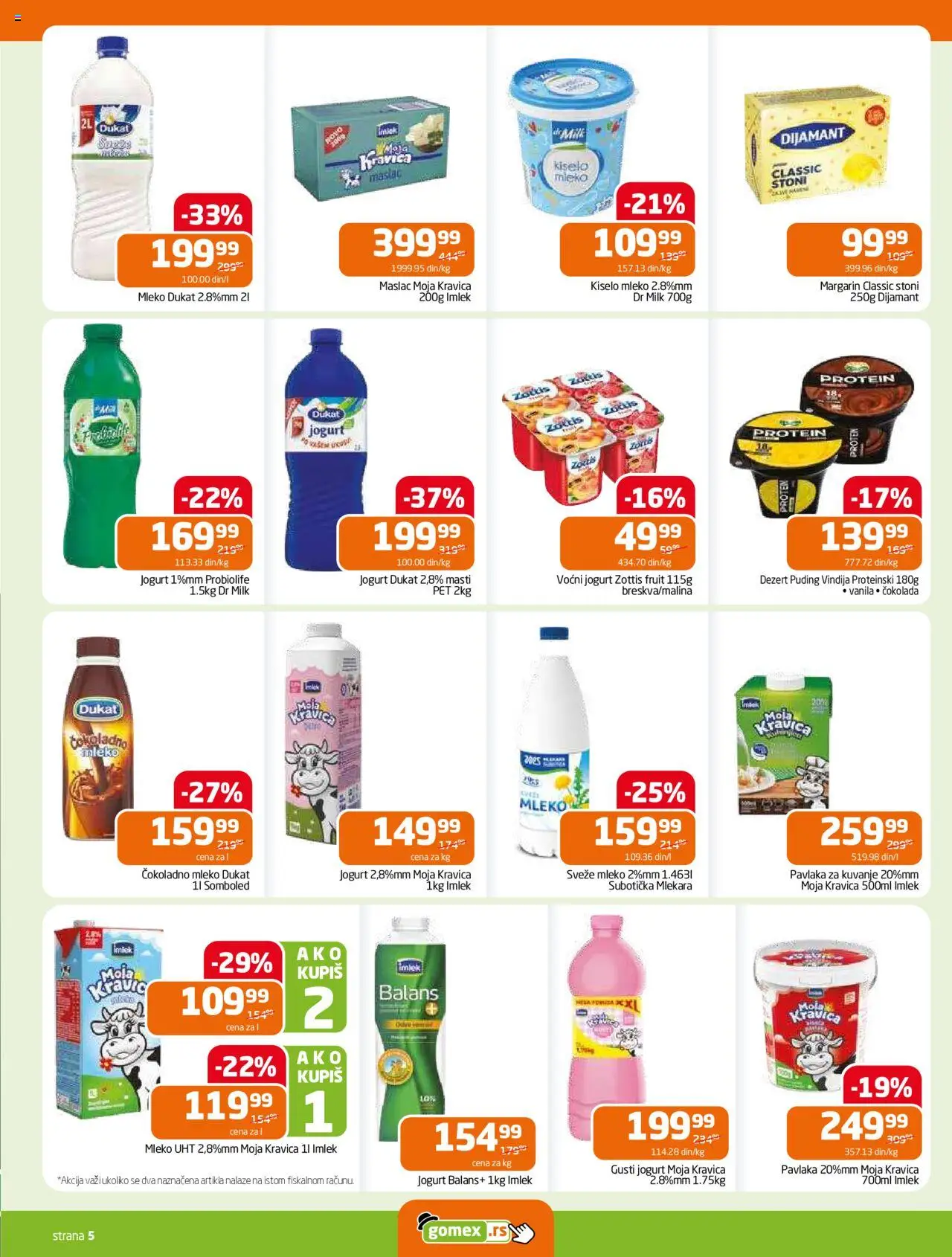 Gomex katalog - važi od 13.08.2025 | Strana: 5 | Proizvode: Kiselo mleko, Sveže mleko, Voćni jogurt, Pavlaka