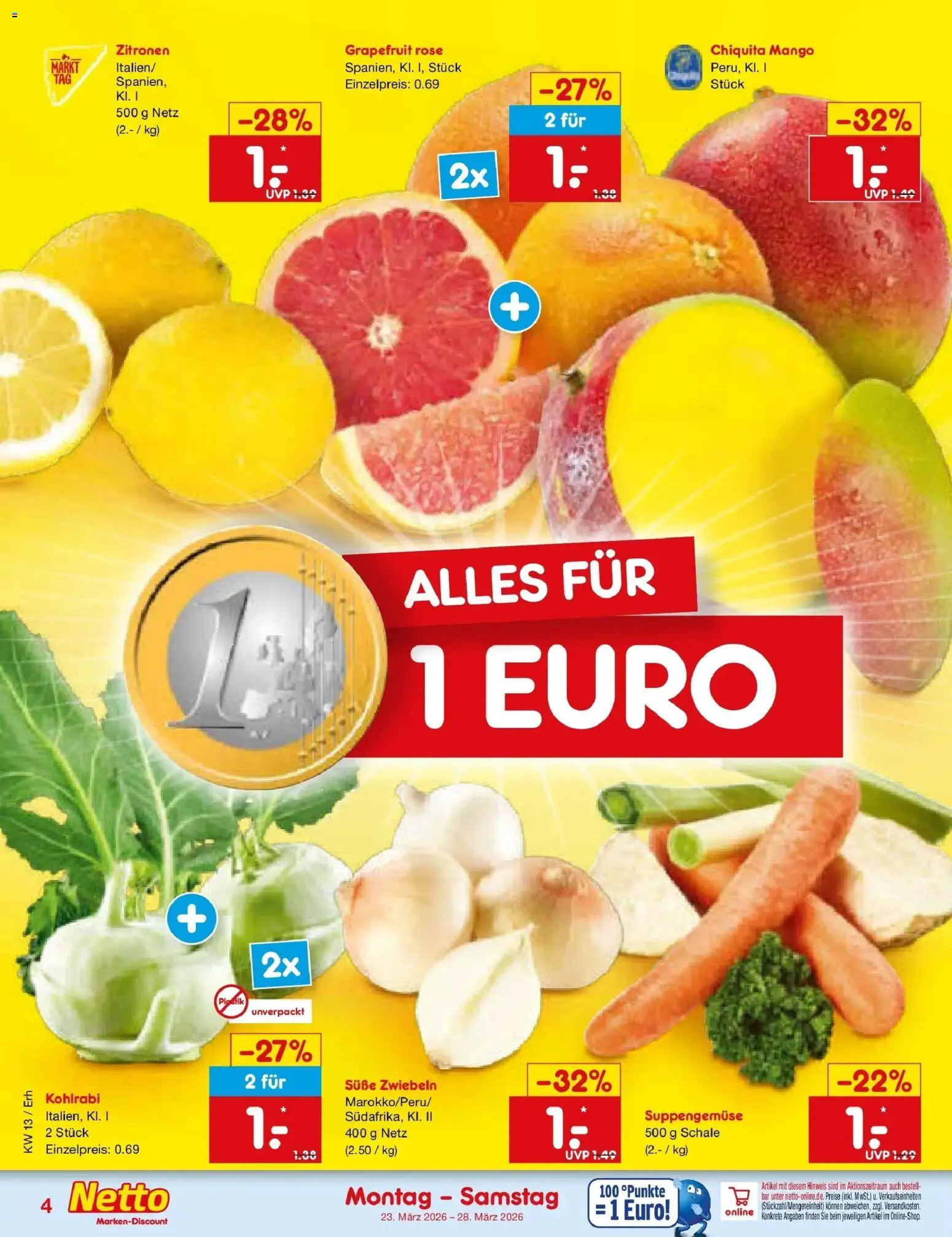Netto Marken-Discount Prospekt Ergolding	 – gültig ab 23.03.2026 | Seite: 4 | Produkte: Kohlrabi, Grapefruit, Zwiebeln, Mango