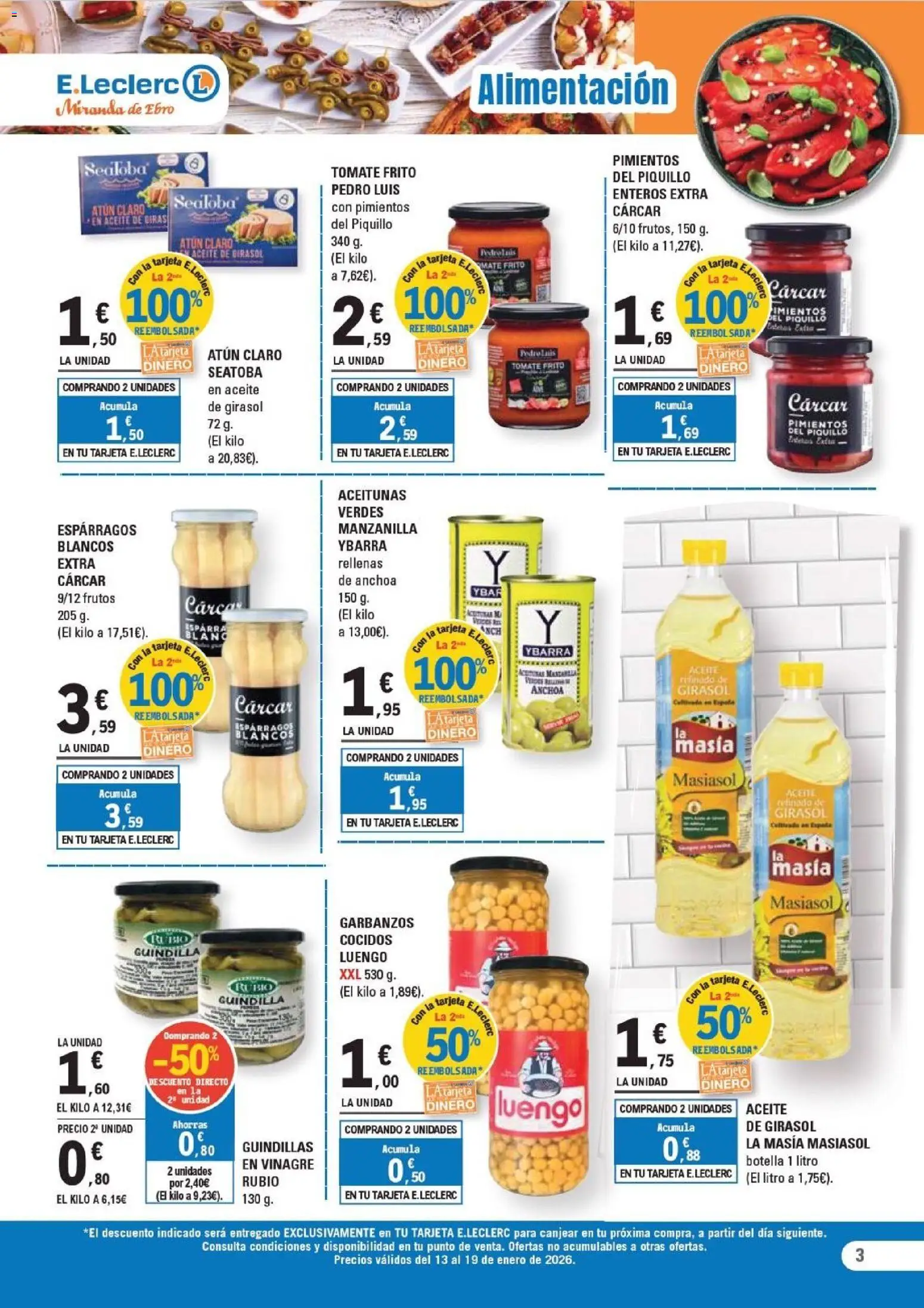E.Leclerc folleto │ válido desde el 13.01.2026 | Página: 3 | Productos: Νερό καρύδας, Aceite de girasol, Δεξαμενή, Atún claro