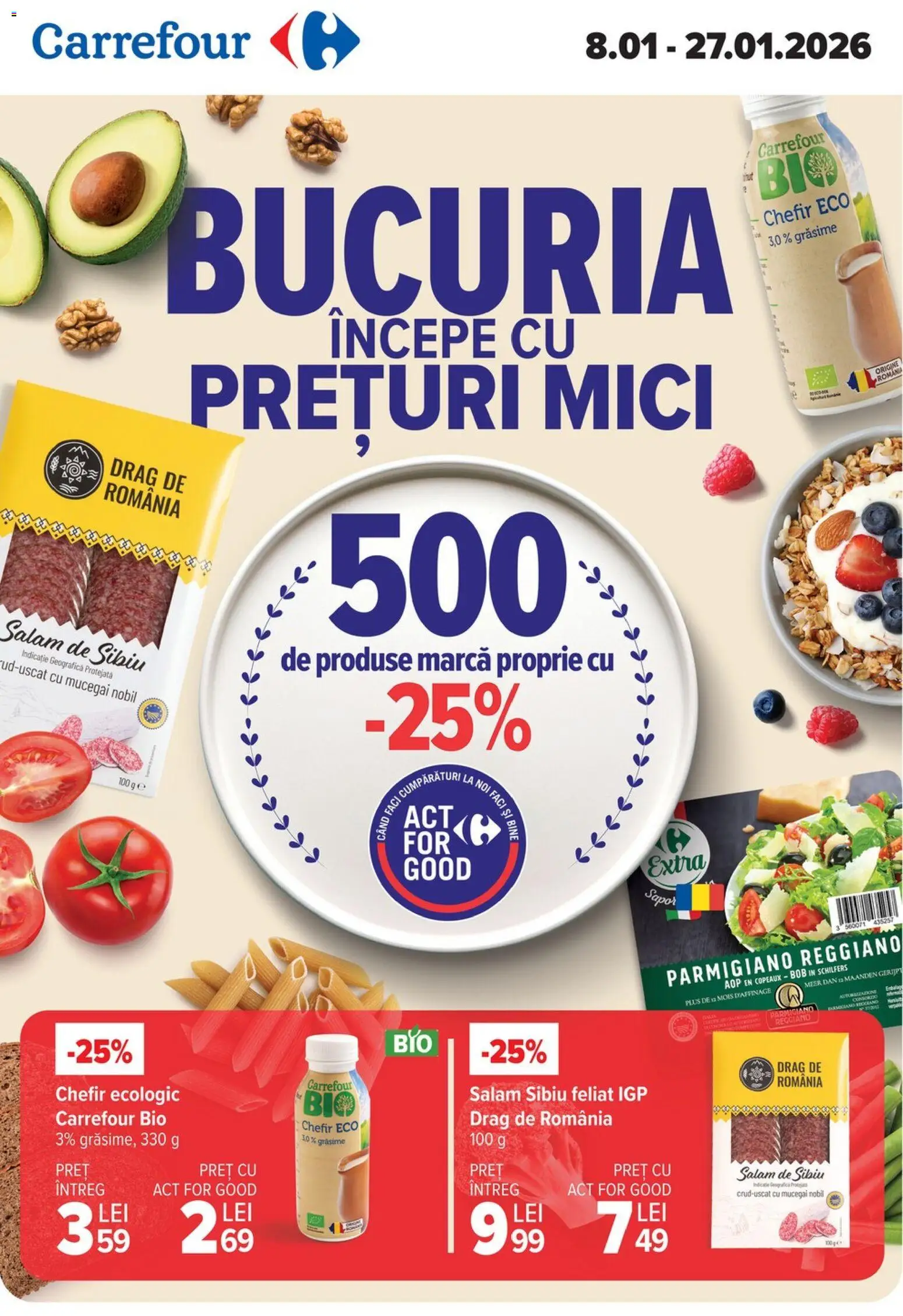 Noul catalog Carrefour – valabil de la 08.01.2026 | Pagină: 1 | Produse: Şerit ödül, Mici, Salam
