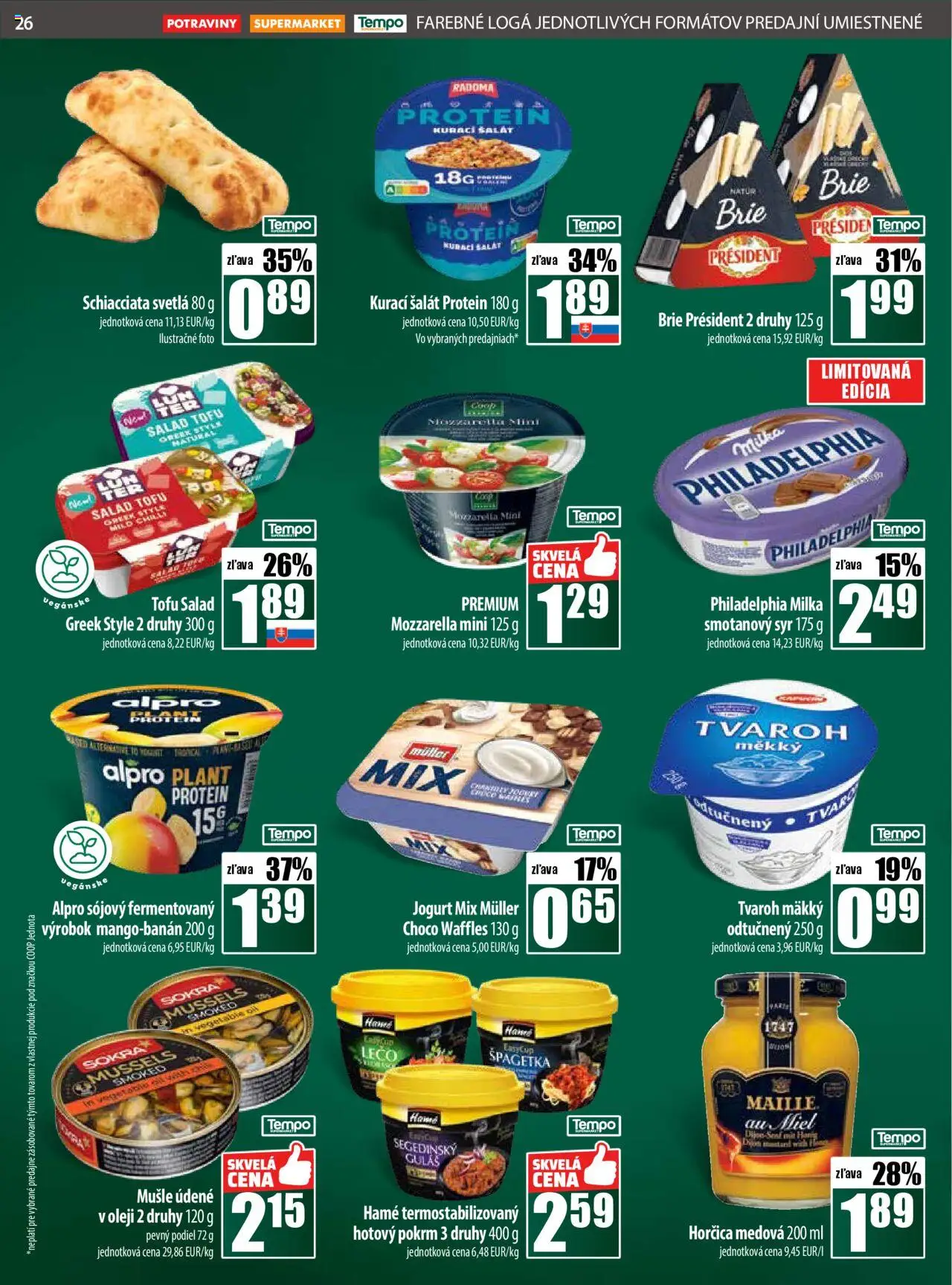 COOP Jednota leták │ platný od 07.08.2025 | Strana: 26 | Produkty: Syr, Jogurt, Mozzarella, Tofu