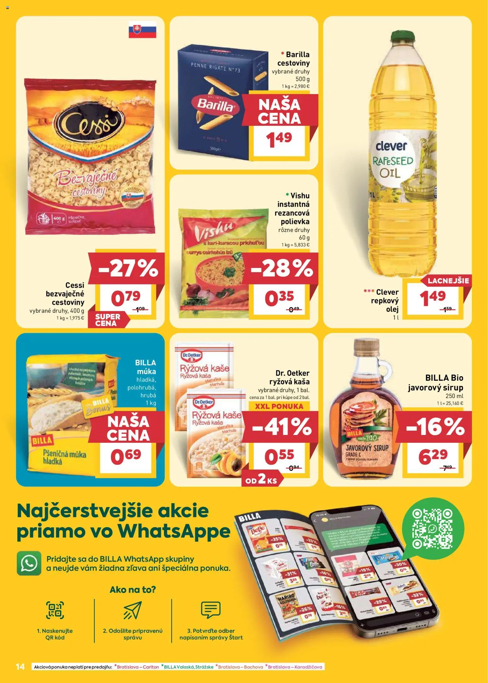 Nové Billa akcie – leták je platný od 22.04.2026 | Strana: 14 | Produkty: Olej, Penne, Pšeničná múka, Múka