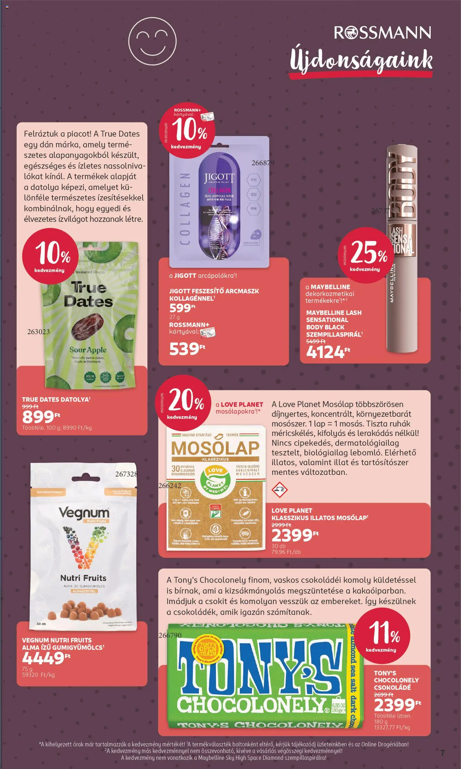 Rossmann akciós ujság - amely érvényes a következő dátumtól: 19.01.2026 | Oldal: 7 | Termékek: Datolya, Body, Csokoládé, Mosószer