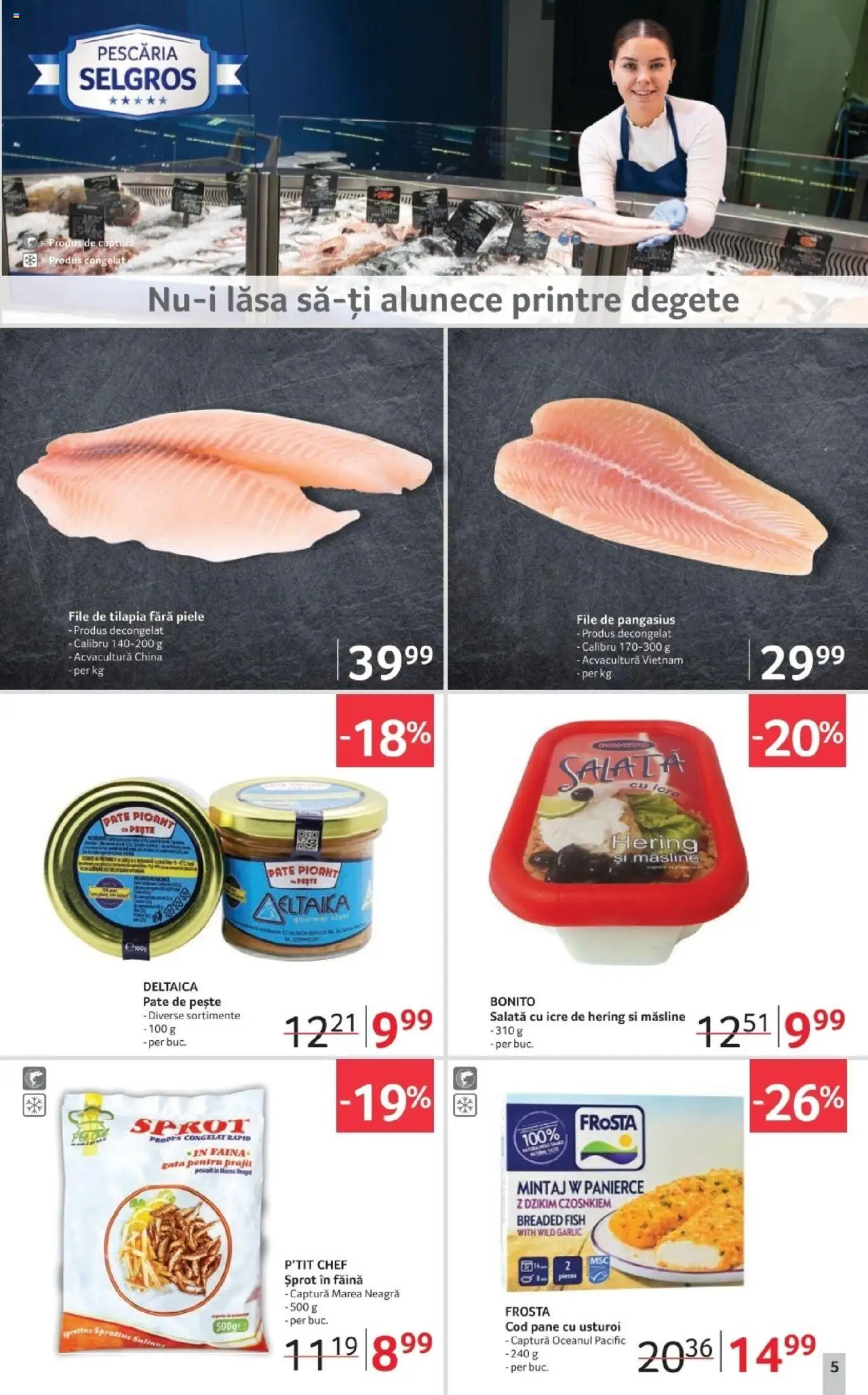 Noul catalog Selgros – valabil de la 17.10.2025 | Pagină: 5 | Produse: Pește, Esmer şeker, Salată cu icre, Usturoi