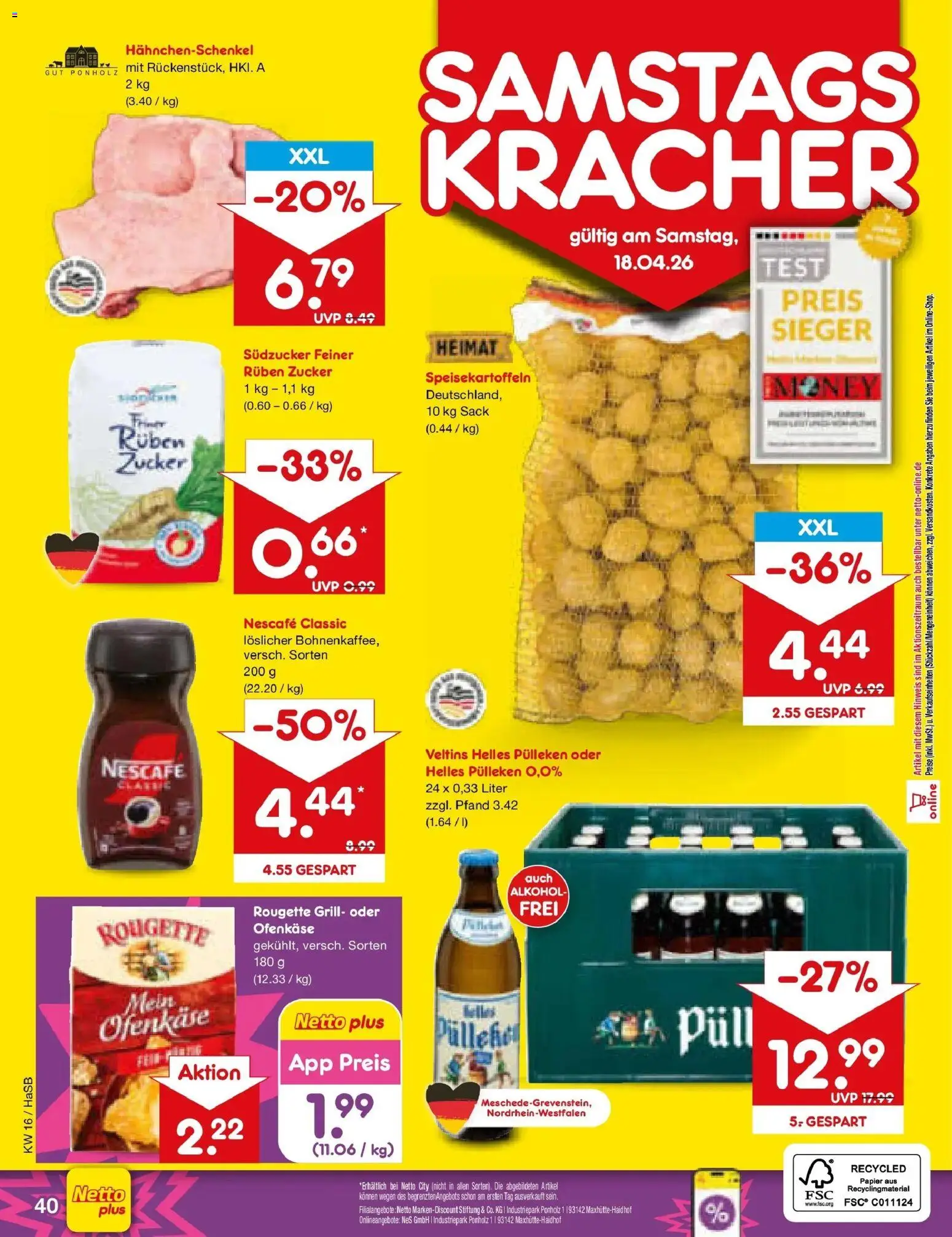 Netto Marken-Discount Prospekt Wuppertal	 – gültig ab 13.04.2026 | Seite: 58 | Produkte: Helles pulleken, Hahnchenschenkel, Nescafe classic, Veltins