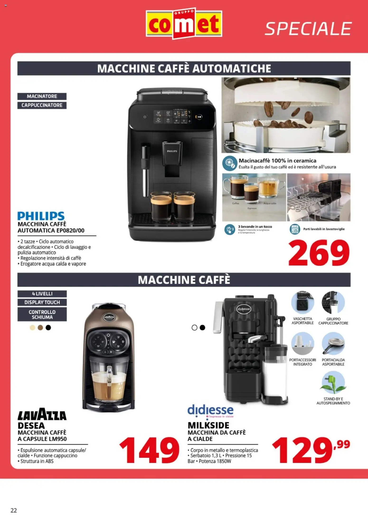 Volantino Comet del 20.03.2026 | Pagina: 22 | Prodotti: Macchina da caffe, Caffè, Acqua, Lavazza