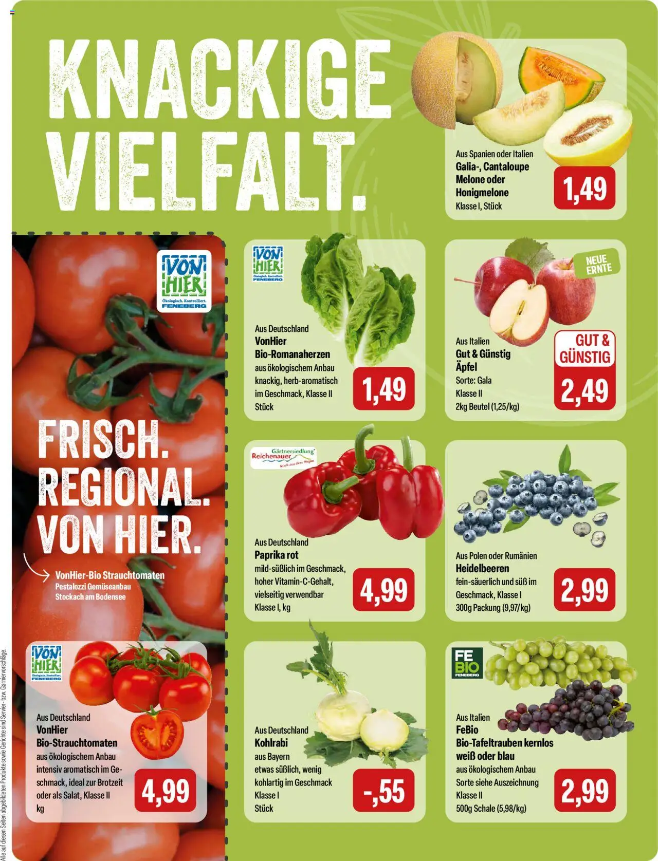 Feneberg Angebote - gültig ab dem 21.08.2025 | Seite: 5 | Produkte: Paprika rot, Kohlrabi, Heidelbeeren, Melone