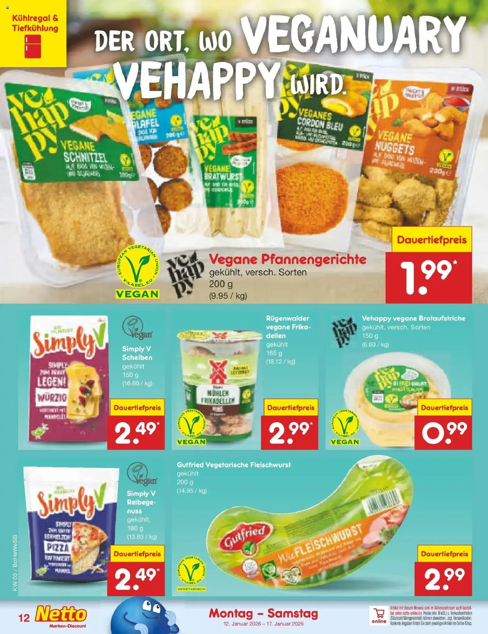 Netto Marken-Discount prospekt Hamburg	 – gültig ab 12.01.2026 | Seite: 12 | Produkte: Bratwurst, Schnitzel, Pizza